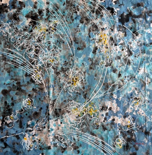 Galaxy blue: 30"x30", Acrylic with mixed media with Hanji