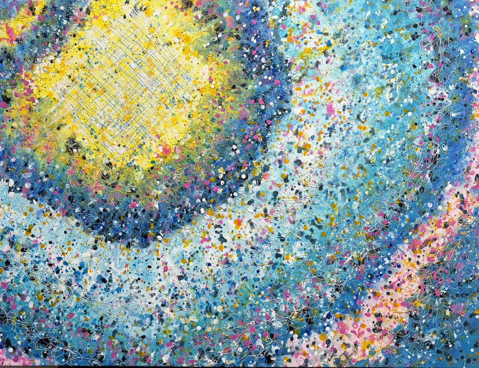 Bloom of Electric Memory: 40" x 30" , Acrylic with Mixed Media on Hanji 