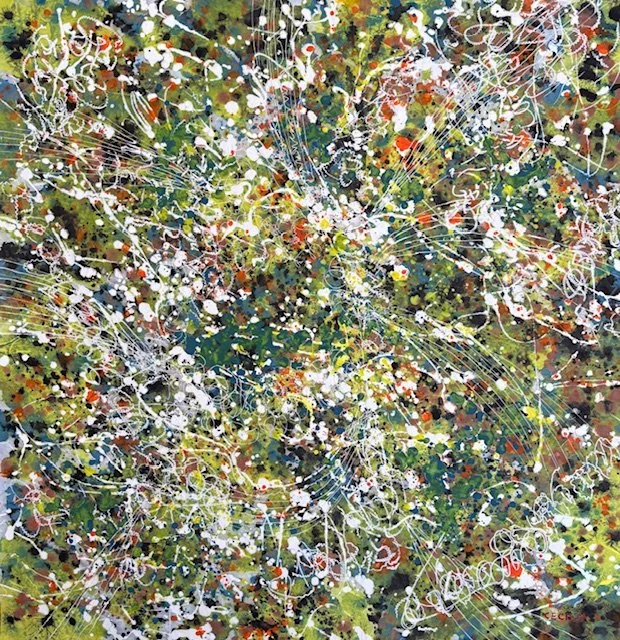 Tidal palimpsest : 30"x30", Acrylic with mixed media