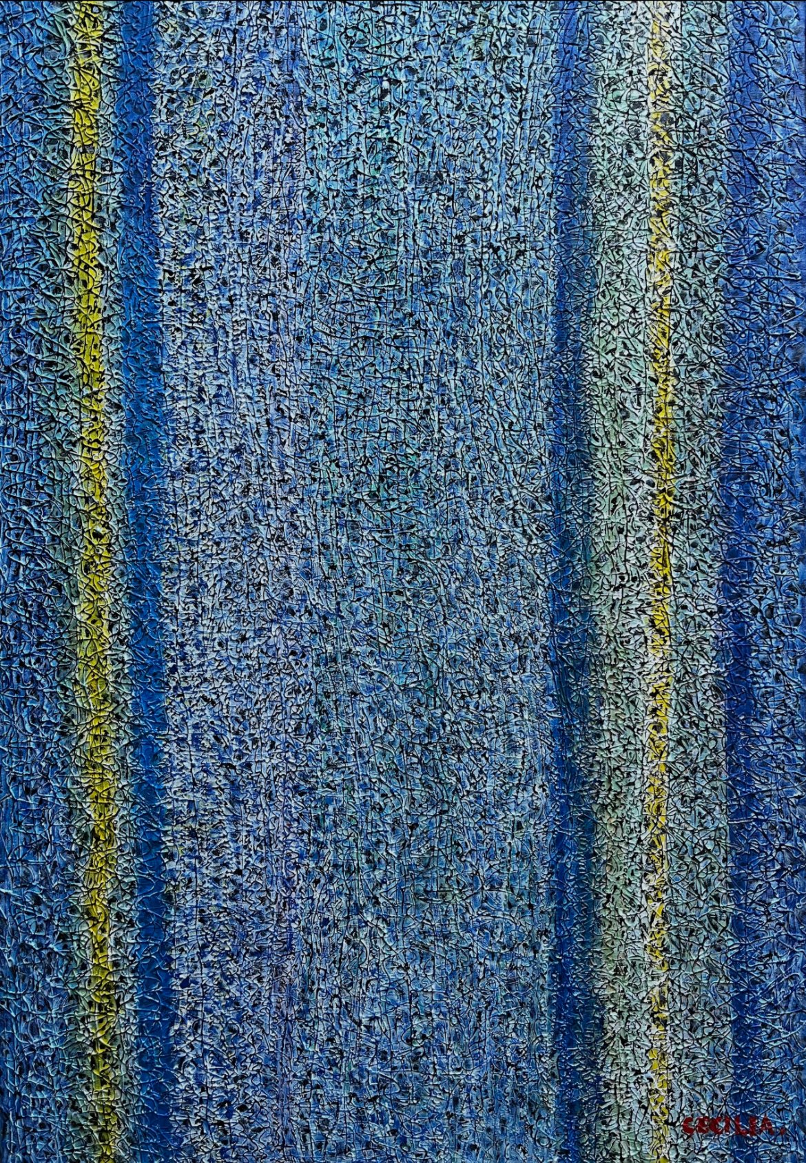 Blue abstract: 24"x36", Mixed media on canvas.