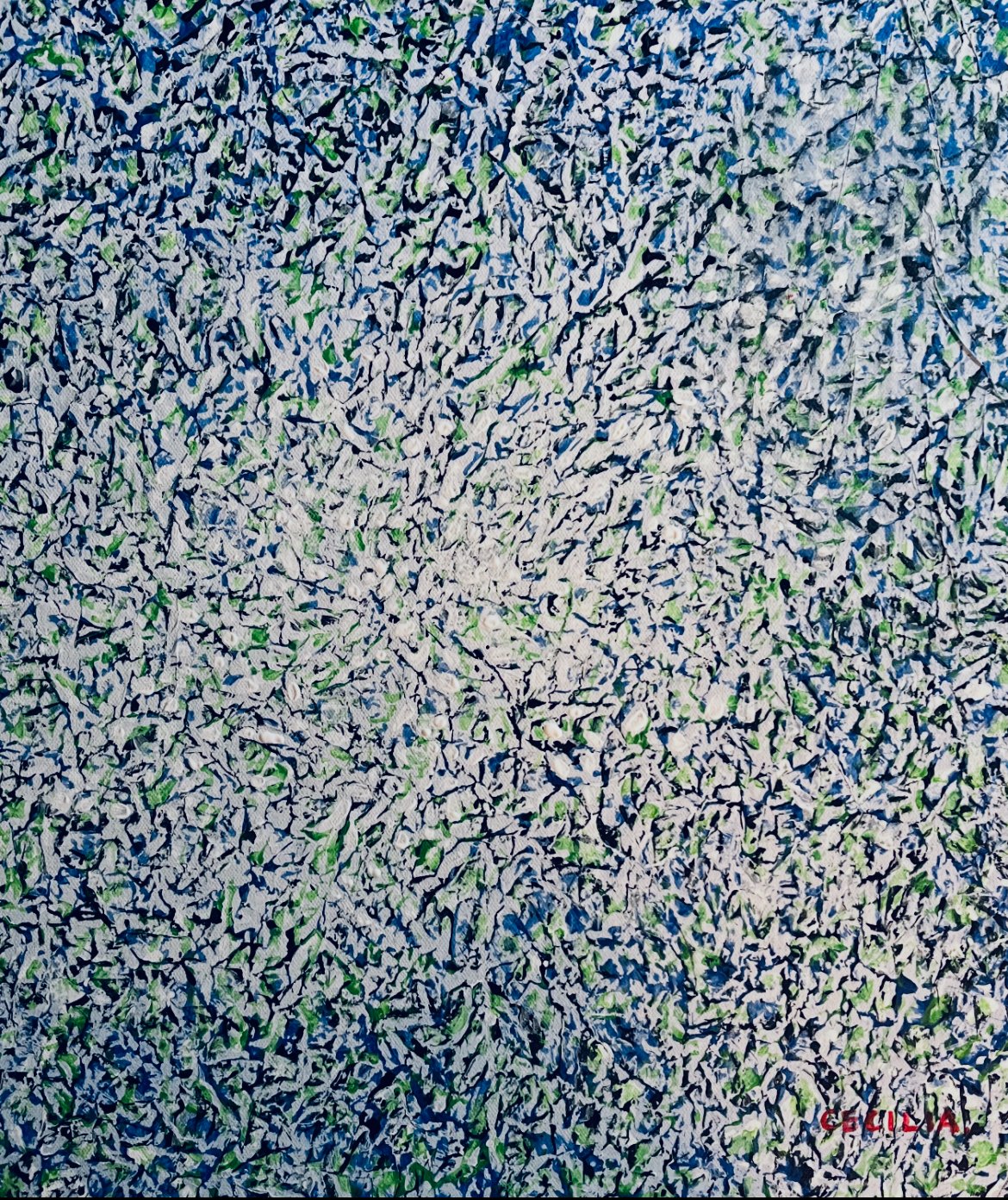 First snow: 20"x20", Acrylic with Hanji.