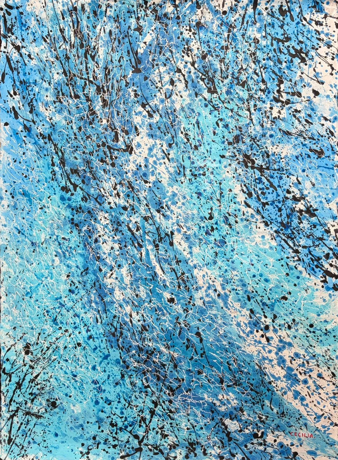Axis of Luminous Becoming: 31" x 44" , Acrylic with Mixed Media on Hanji