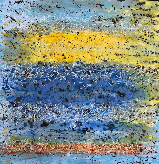 Horizontal light between the horizon: 30"x30", Acrylic with mixed media.