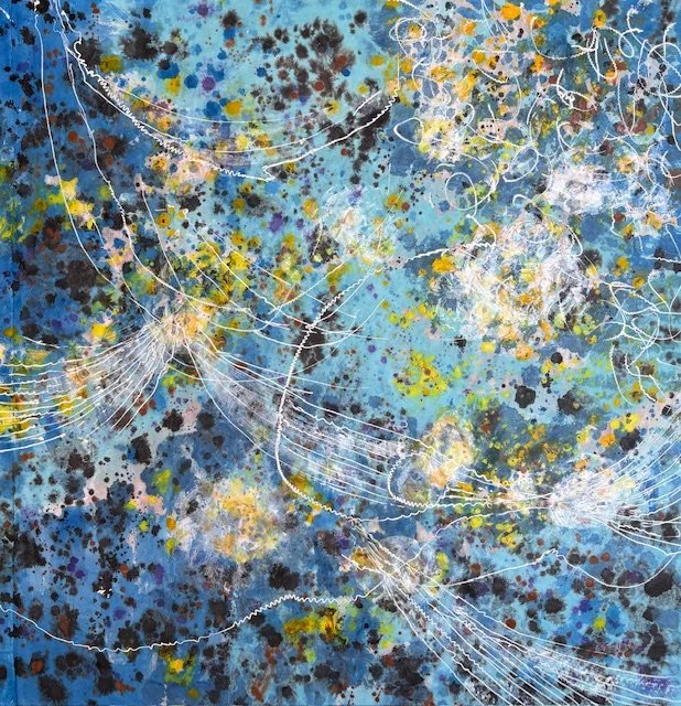 Blue interval: Acrylic with mixed media on Hanji