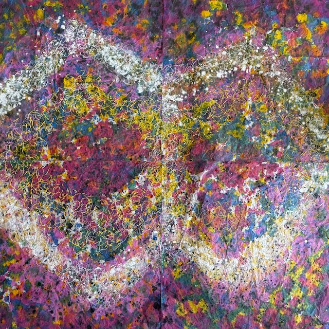 Crimson orbit : 40"x40", Acrylic with mixed media