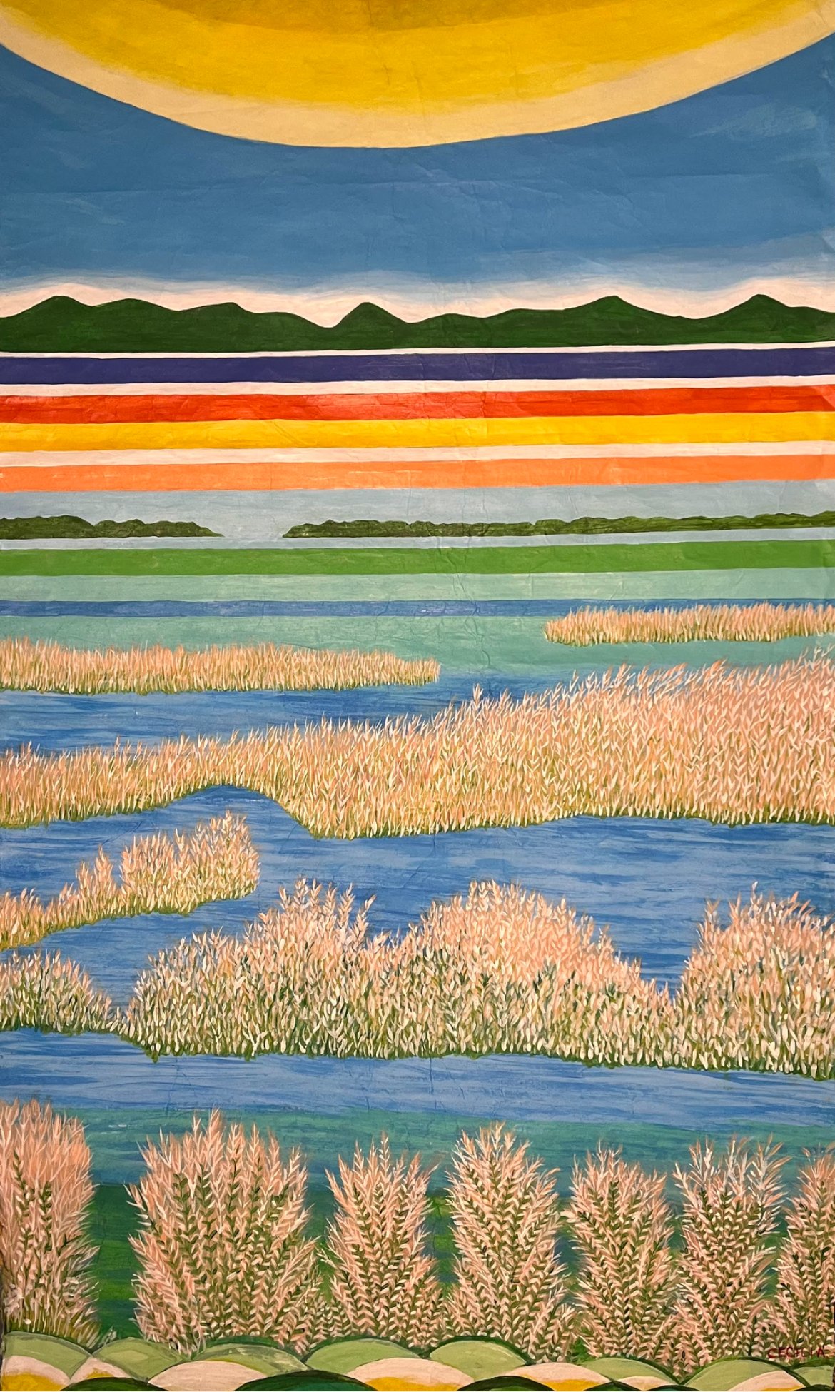 Marsh land: 32"x 57", Acrylic on Hanji.