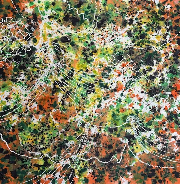 Listening to the tide: 30"x30", Acrylic with mixed media 