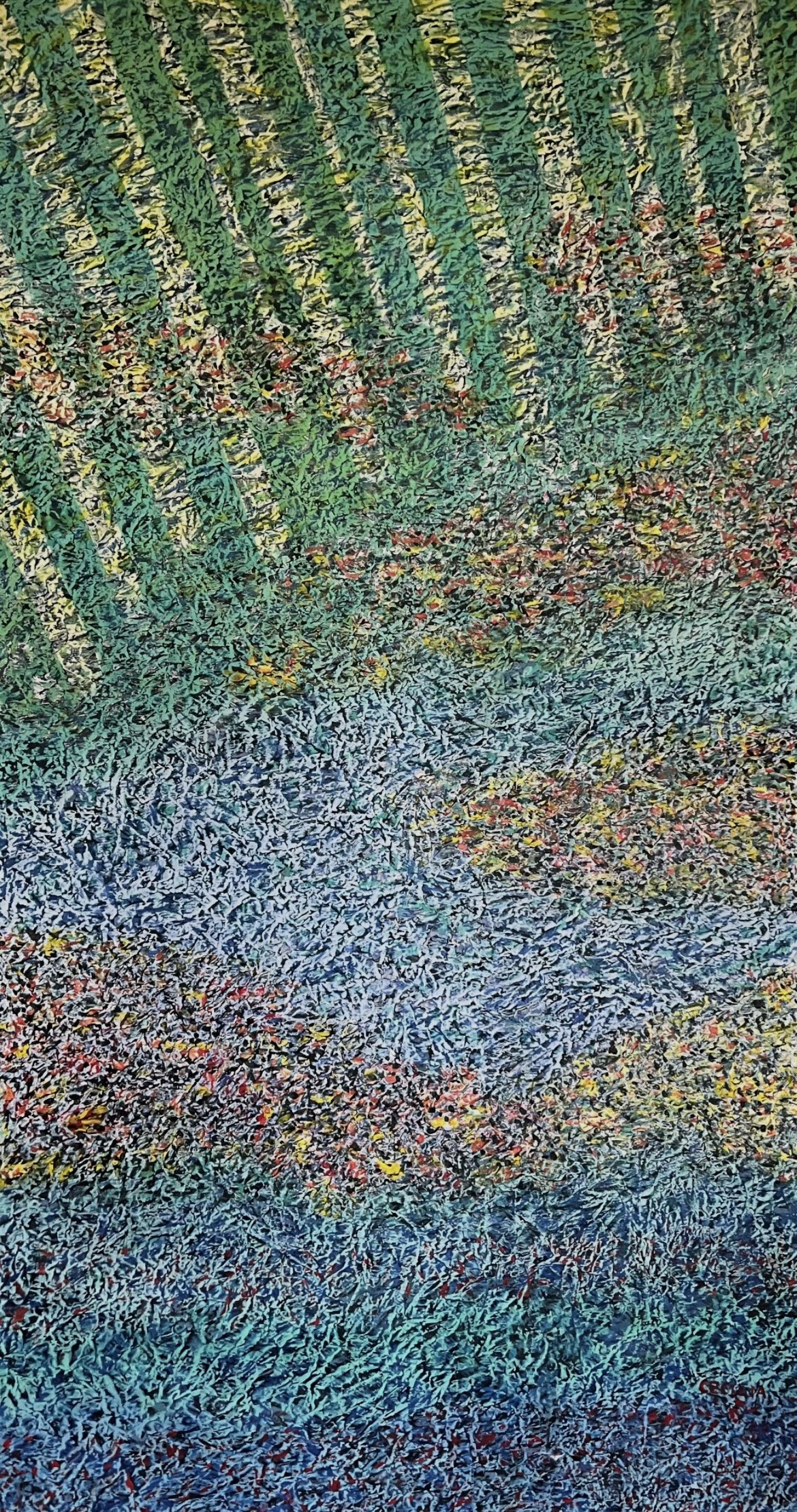 Seascape with sunlight : 30"x56", Acrylic with Hanji.