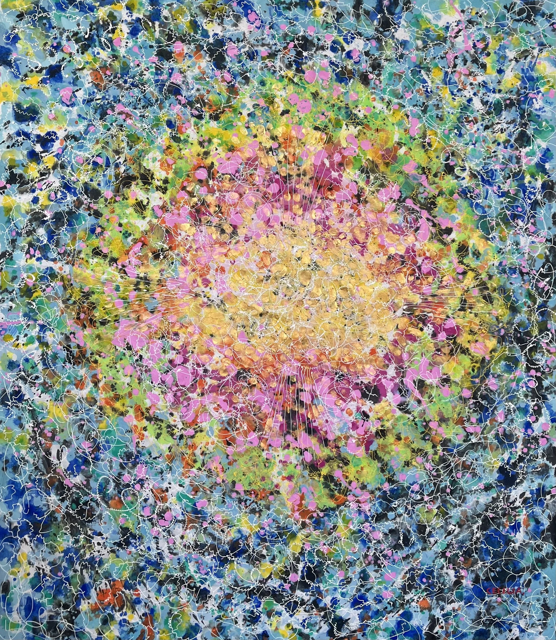Solar womb of the tide:30"x27", Acrylic with mixed media on Hanji