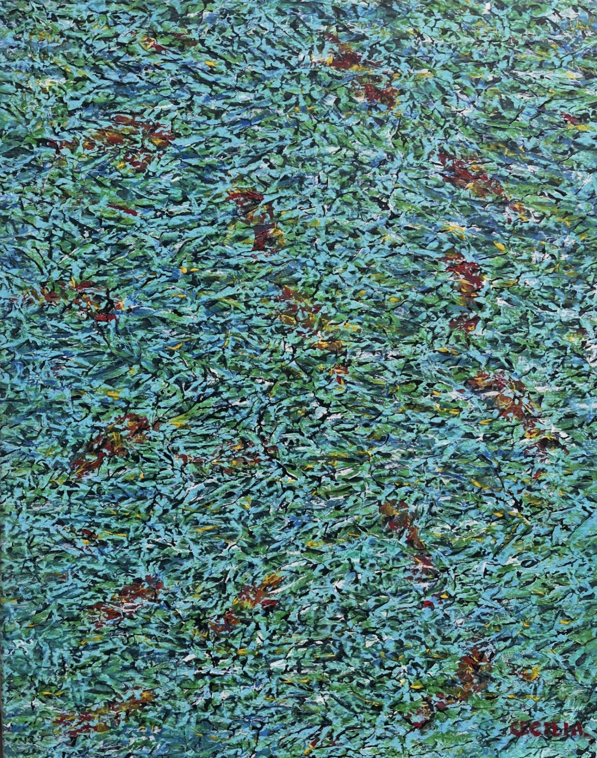 Gold fish: 16:x 20", Acrylic on Hanji.