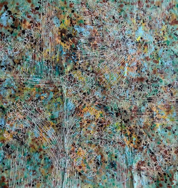 Trace of tides : 30"x30", Acrylic with mixed media on Hanji