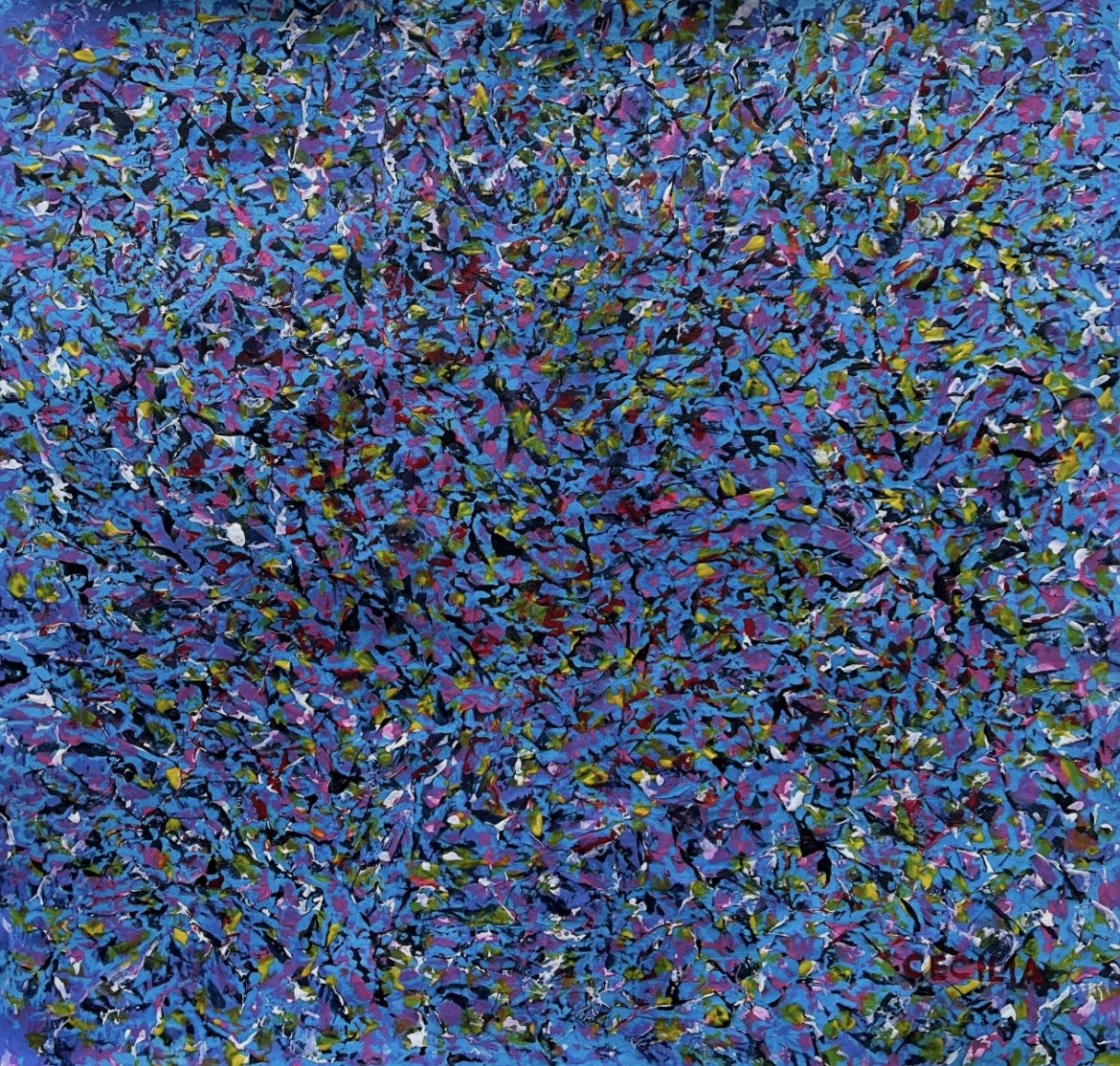 Night sky: 15"x 15", Acrylic with Hanji.