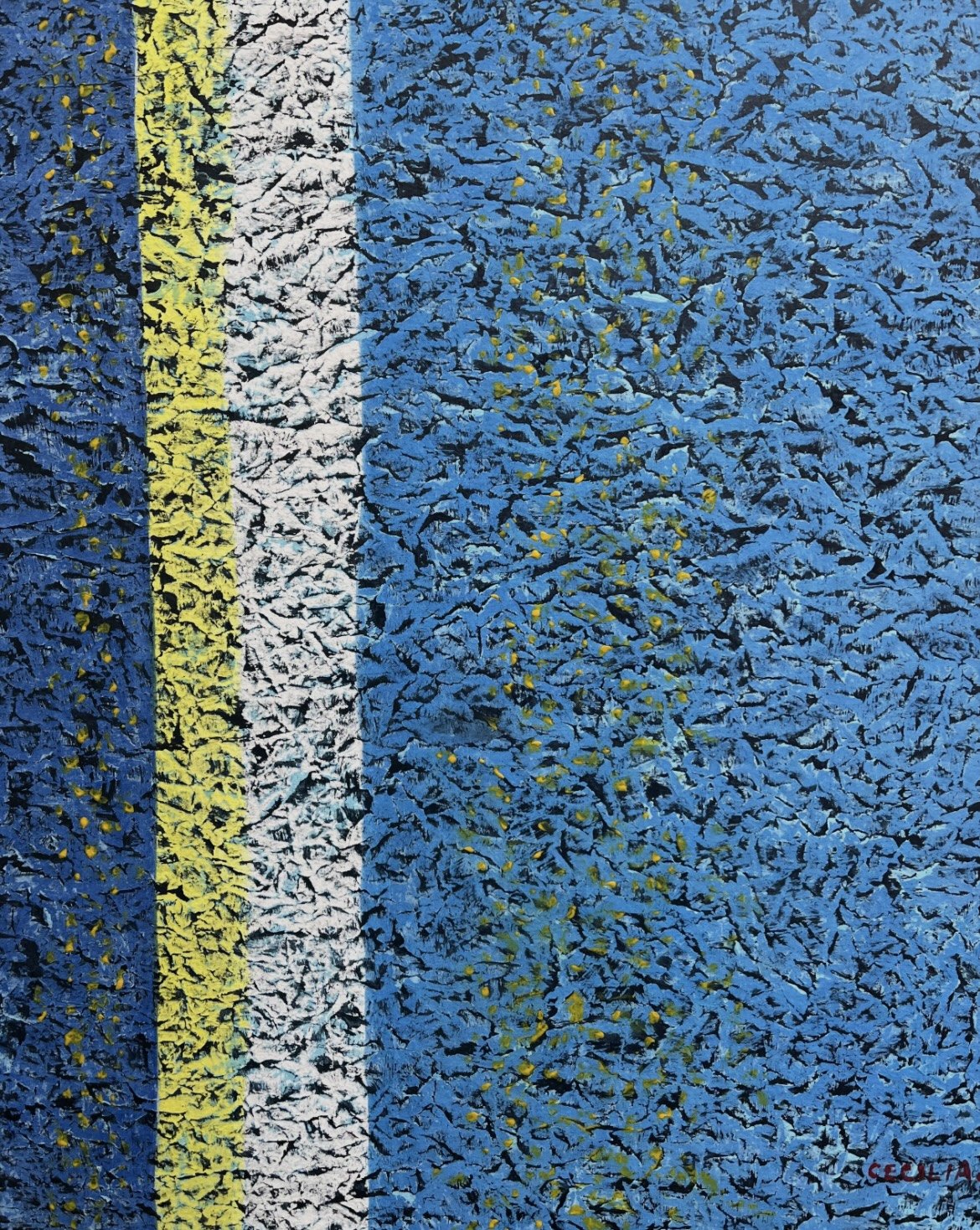 Played with blue: 17"x21", Acrylic on Hanji.