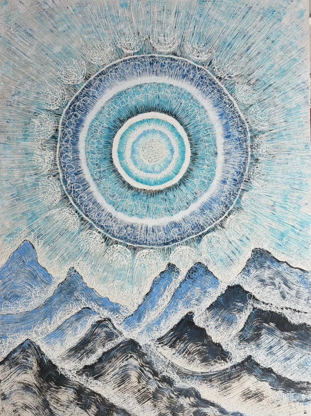 Axis of the Quiet Sun: 30" x 40" , Acrylic with Mixed Media on Hanji