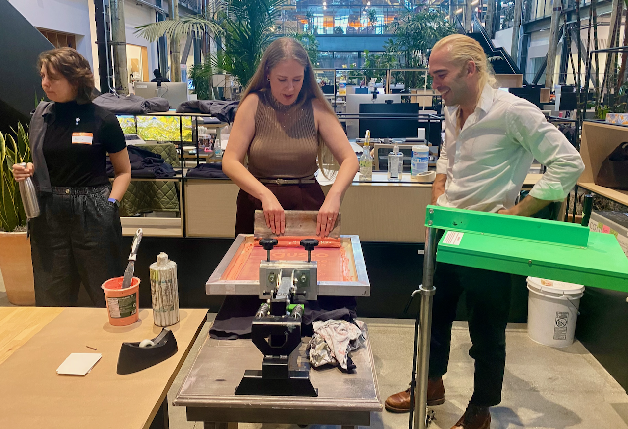 Interactive screen printing workshop for employees