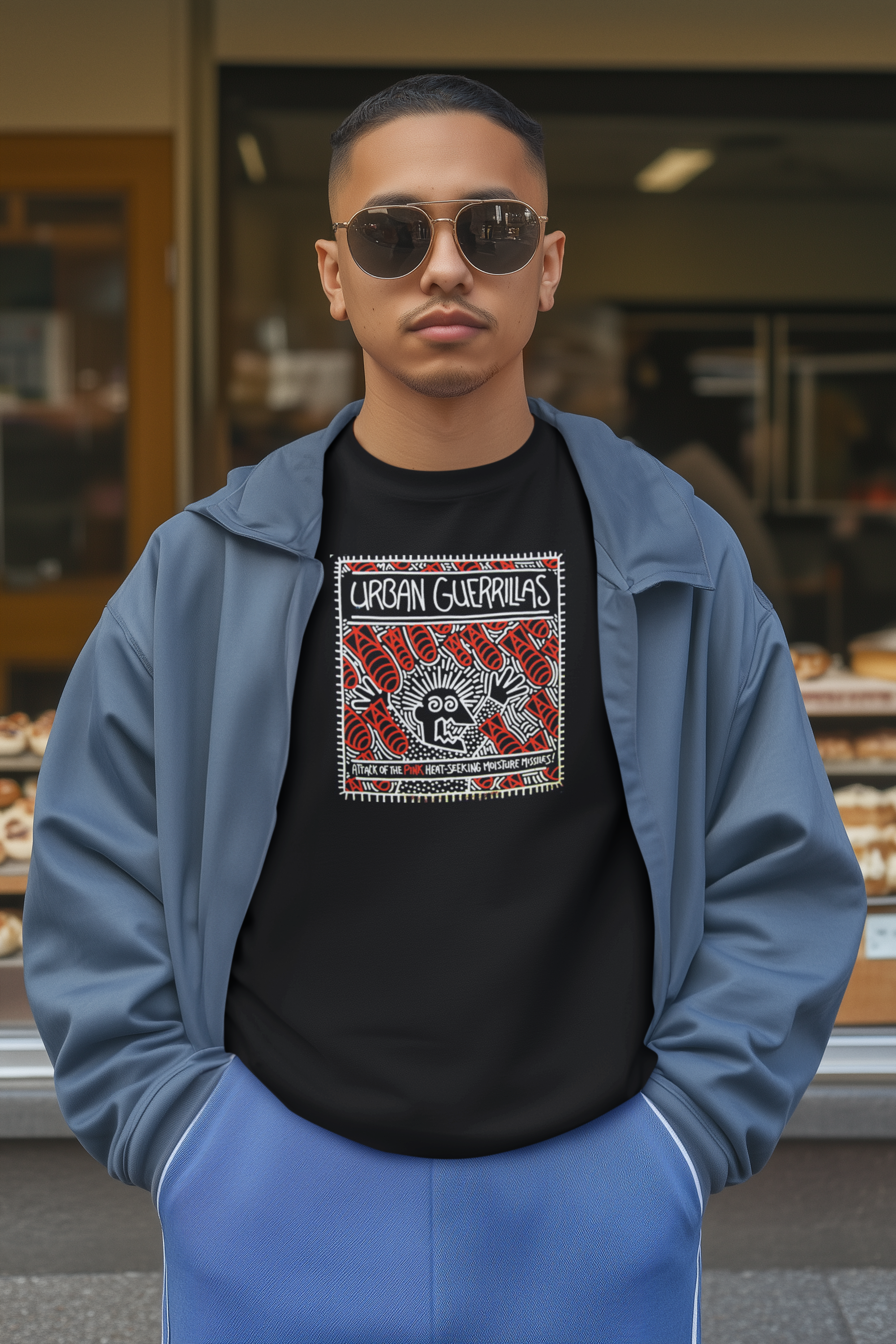round-neck-t-shirt-mockup-of-an-ai-generated-man-standing-against-a-bakery-shop-m56378.png