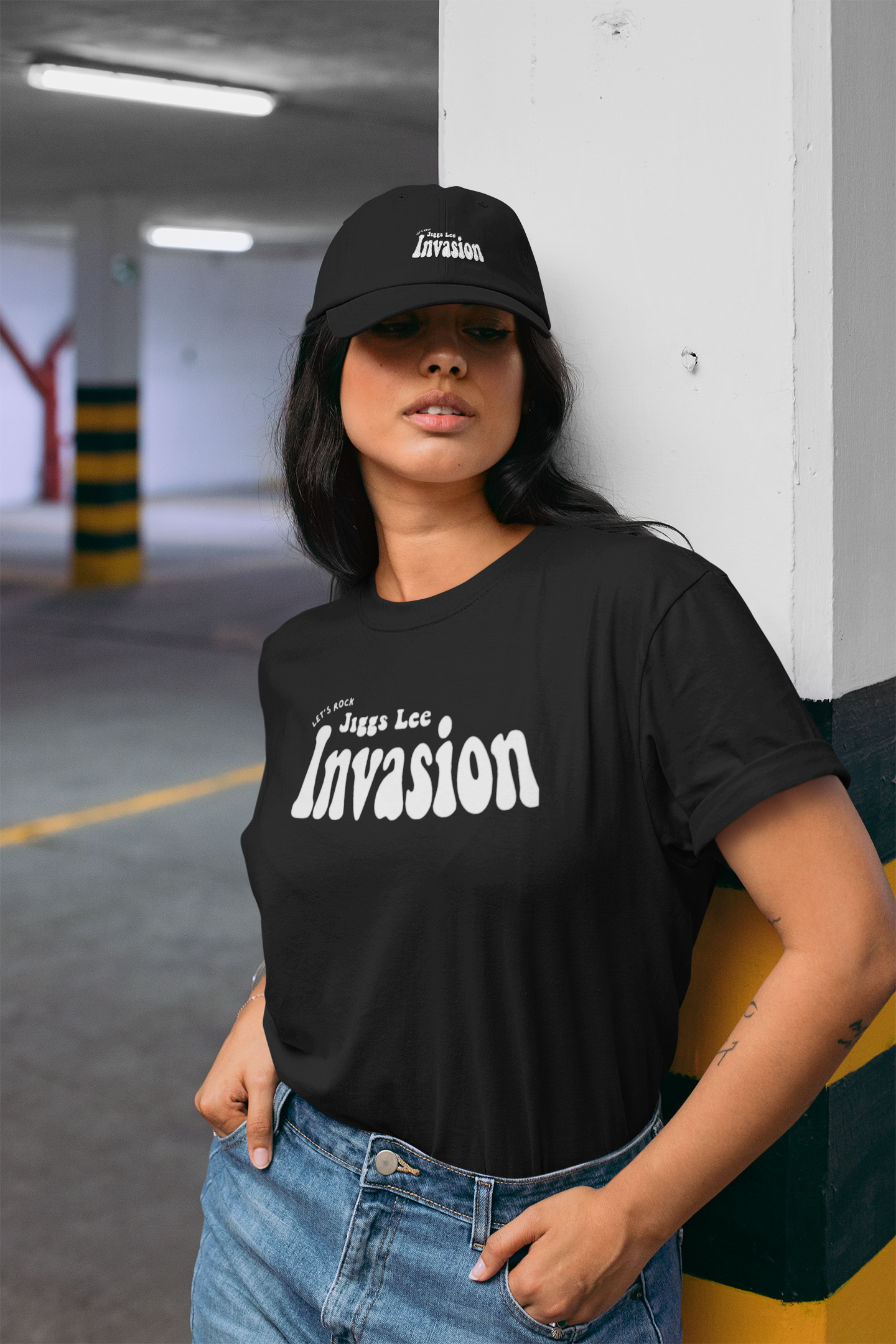dad-hat-mockup-of-a-woman-wearing-a-t-shirt-in-the-parking-lot-28612.png