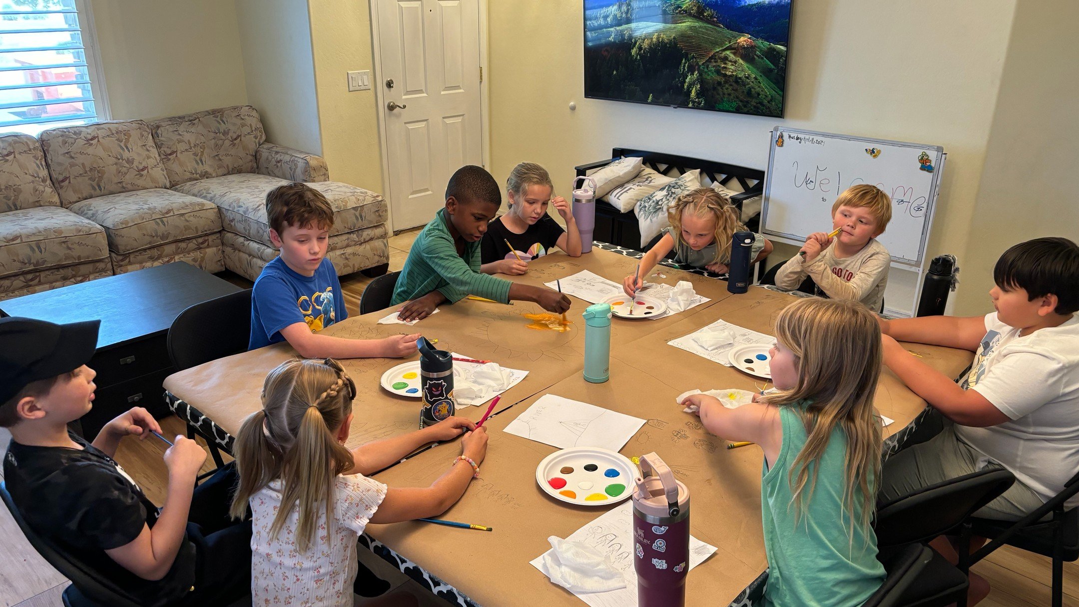 Here's a peek at our weekly artist study and art lesson.

After studying Michaelangelo and &quot;The Creation of the Sun and the Moon&quot; from the Sistine Chapel, our students painted their own characters and celestial objects. Now their masterpiec