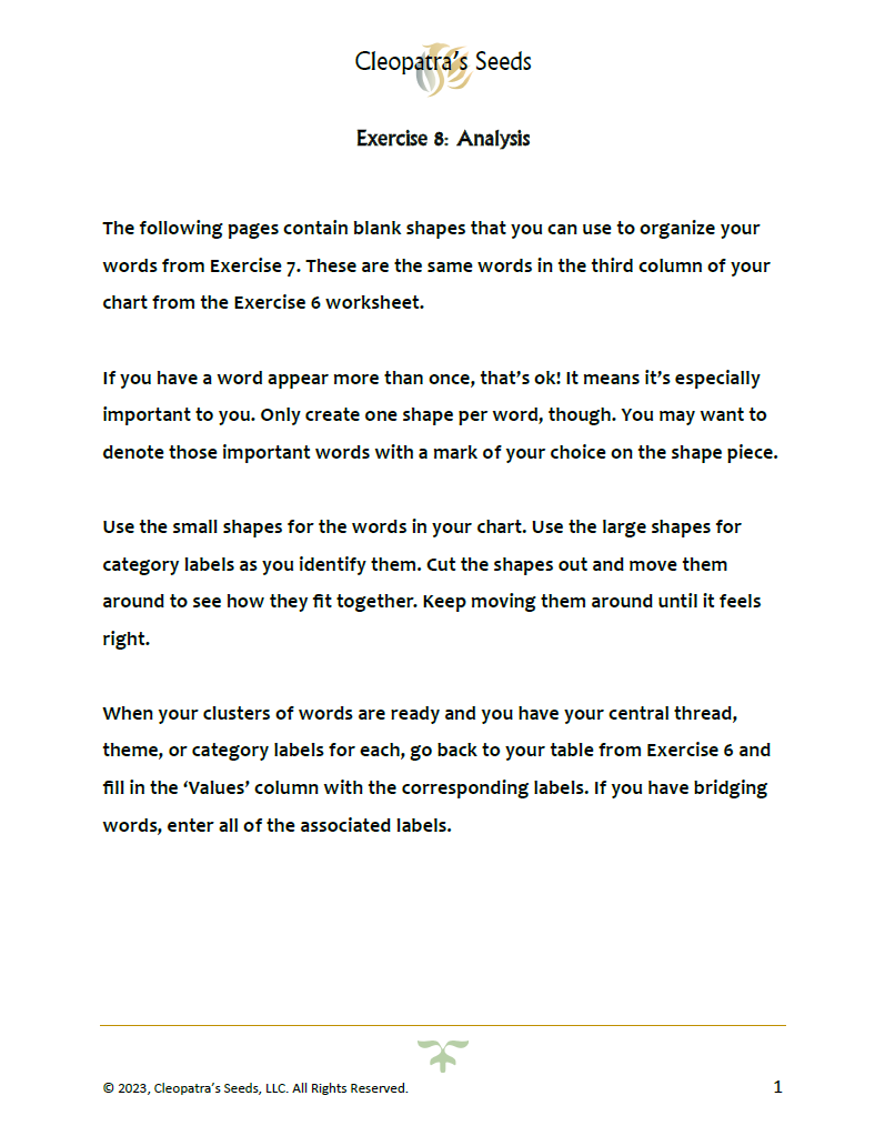 Worksheet for Exercise 12: Your Personal Treasure Map — Cleopatra's Seeds