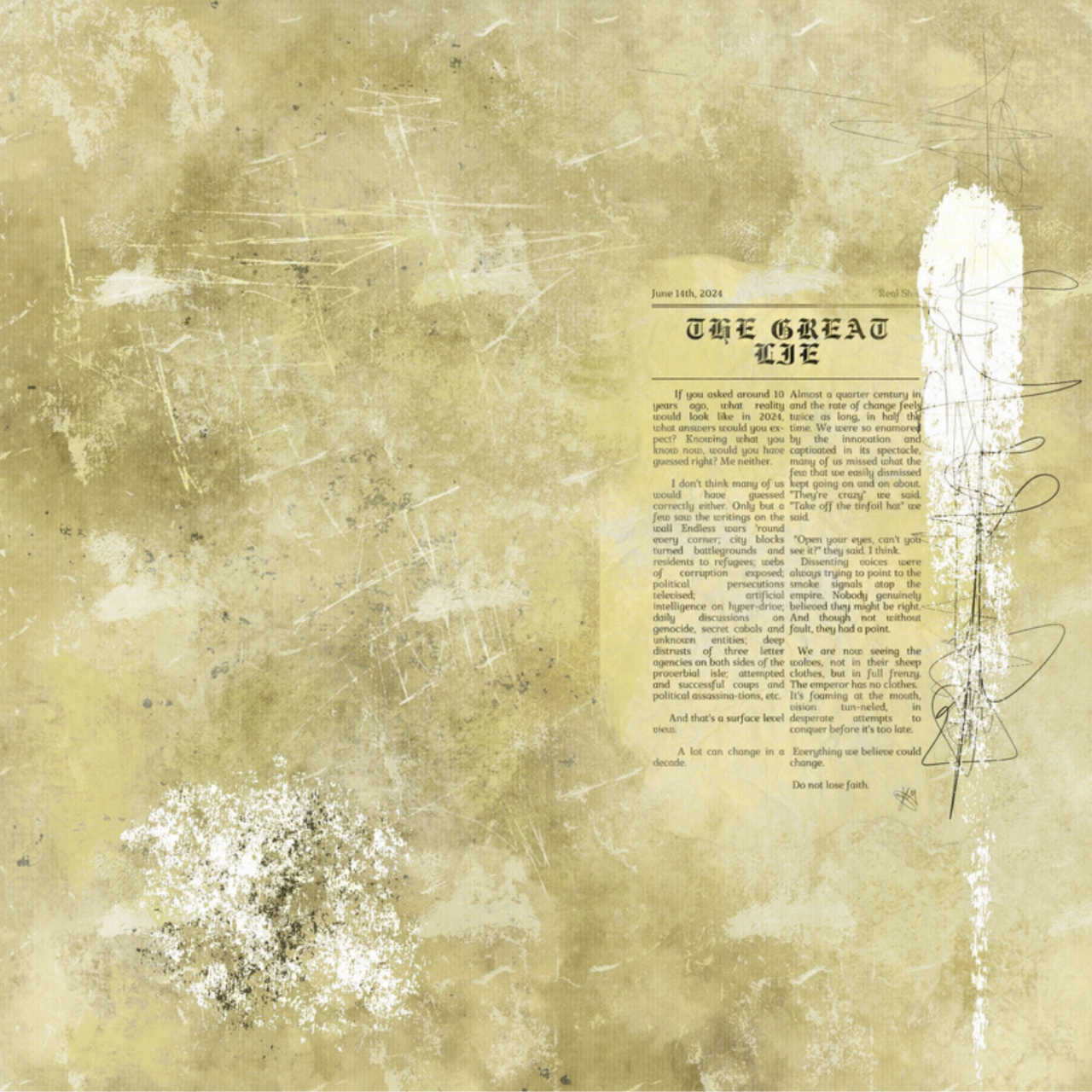 Image of newspaper clipping titled, "THE GREAT LIE"