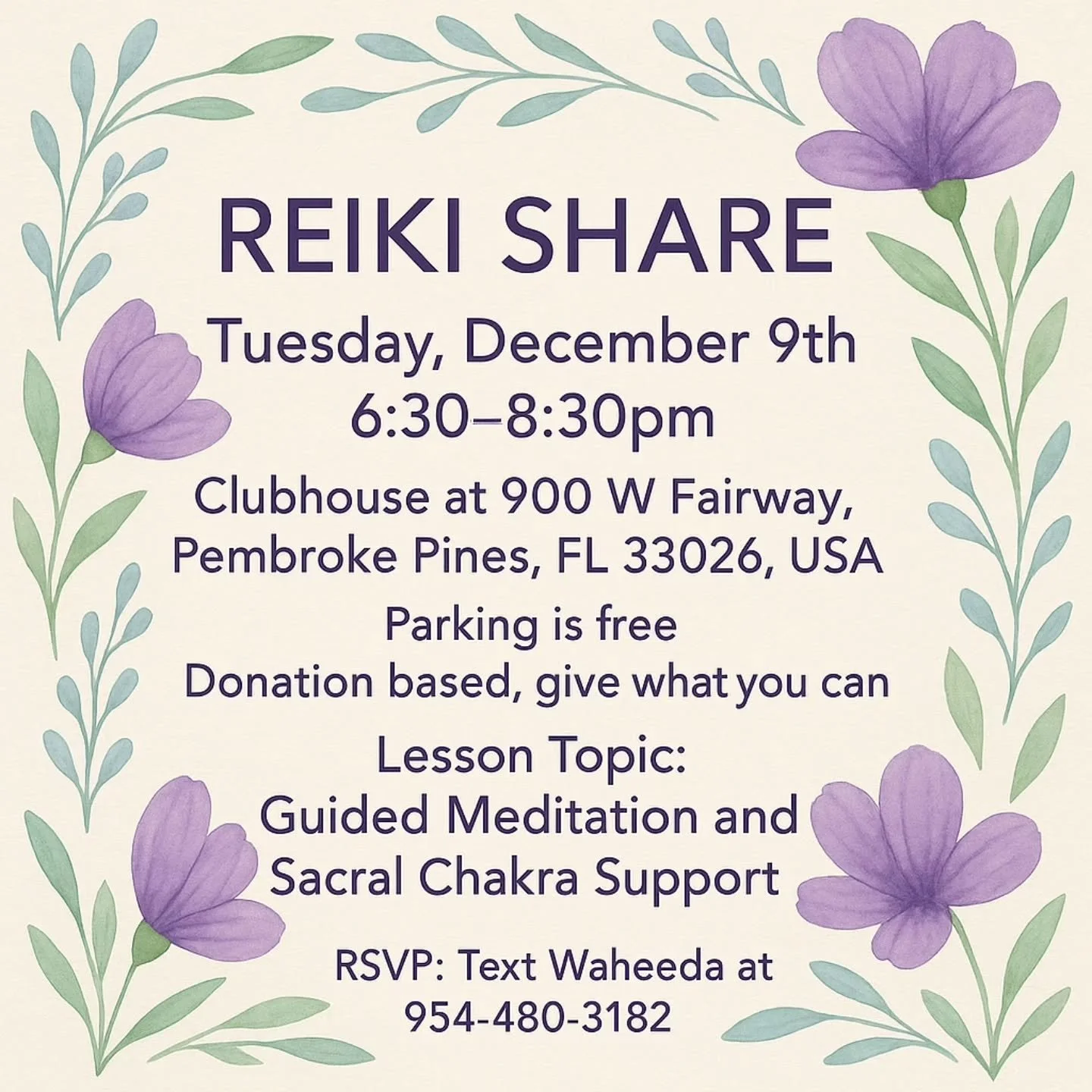 Grand Rising, Reiki Lights! ✨

I&rsquo;m excited to share that we have a new, beautiful location for Reiki Share here in Pembroke Pines!

Join me next Tuesday, December 9th at 6:30pm for an evening of practice, connection, and deep soul nourishment.
