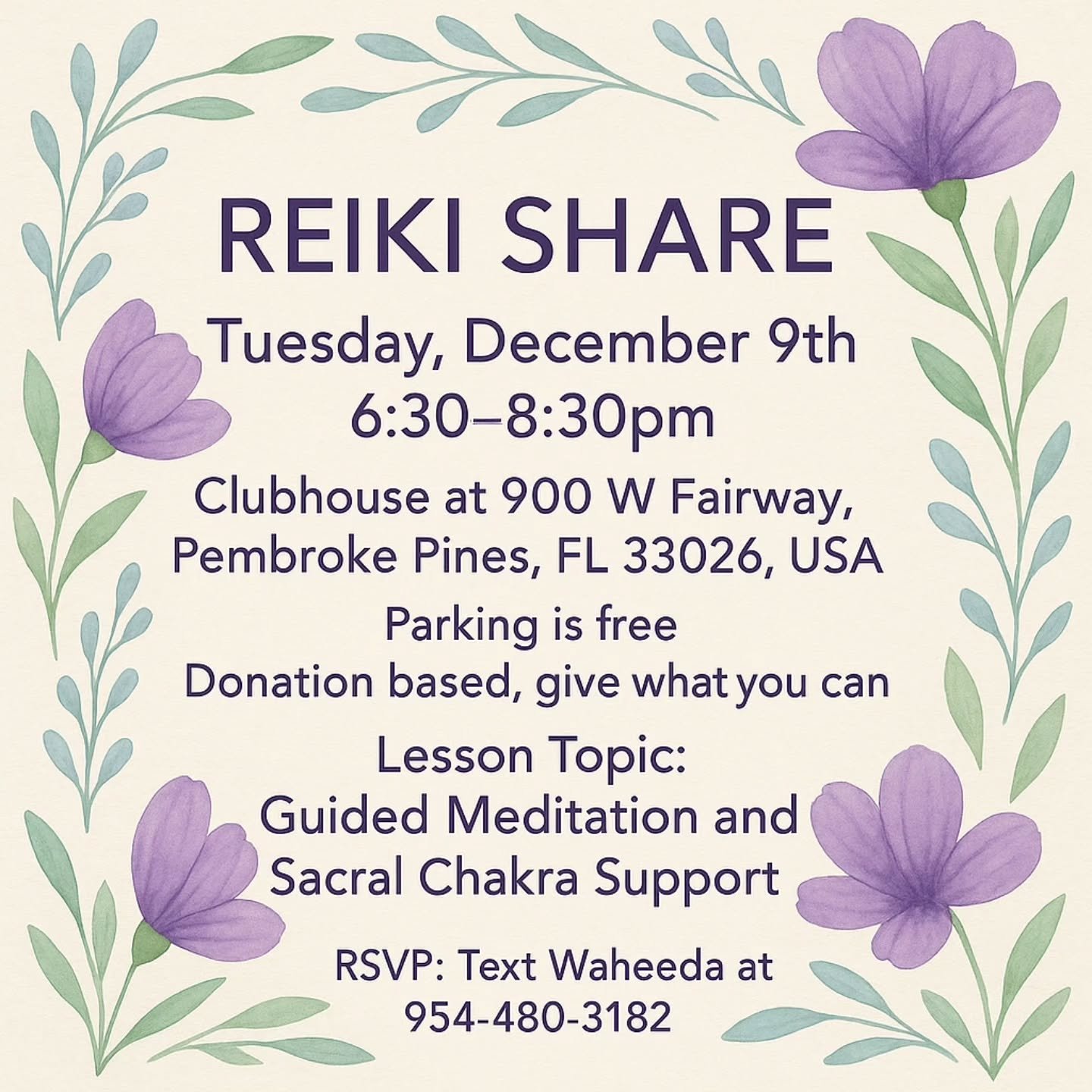 Grand Rising, Reiki Lights! ✨

I&rsquo;m excited to share that we have a new, beautiful location for Reiki Share here in Pembroke Pines!

Join me next Tuesday, December 9th at 6:30pm for an evening of practice, connection, and deep soul nourishment.
