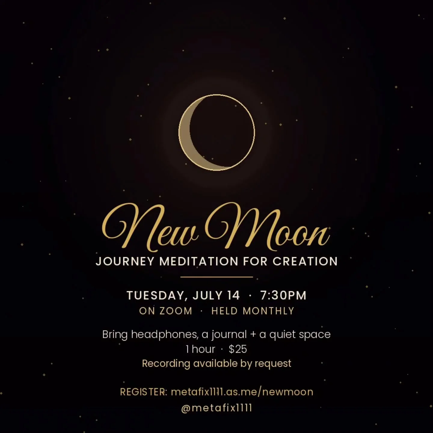 ✨ New Moon Journey Meditation for Creation ✨

This class will guide you to connect to the creations we are here to co-create with Spirit and your Spirit team. Join me for a shamanic-led journey to align your path, with journaling and integration afte