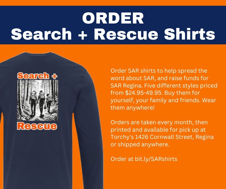 You can order SAR shirts to help spread the word about SAR, and raise funds for SAR Regina. Five different styles priced from $24.95-49.95. Buy them for yourself, your family and friends. Wear them anywhere!

Orders are taken every month, then printe