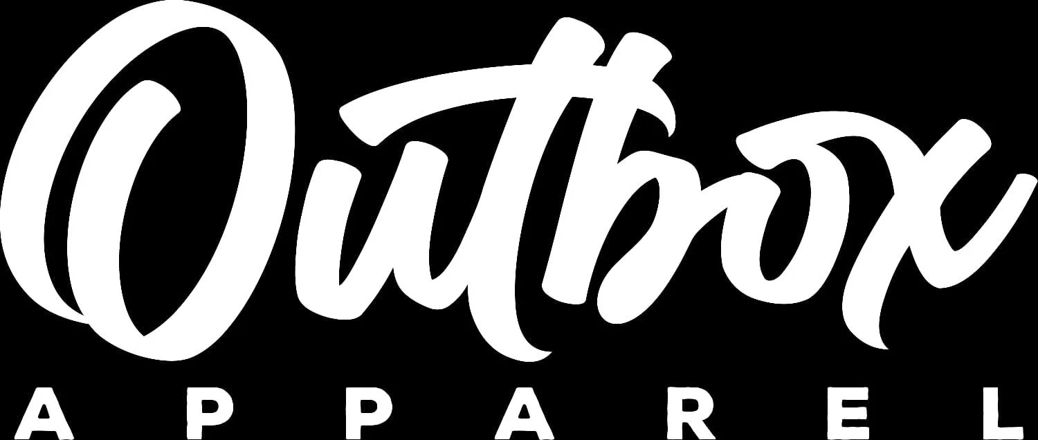 The logo of Outbox Apparel with the word 'Outbox' in large, cursive white letters and 'APPAREL' in smaller, uppercase white letters below on a black background.