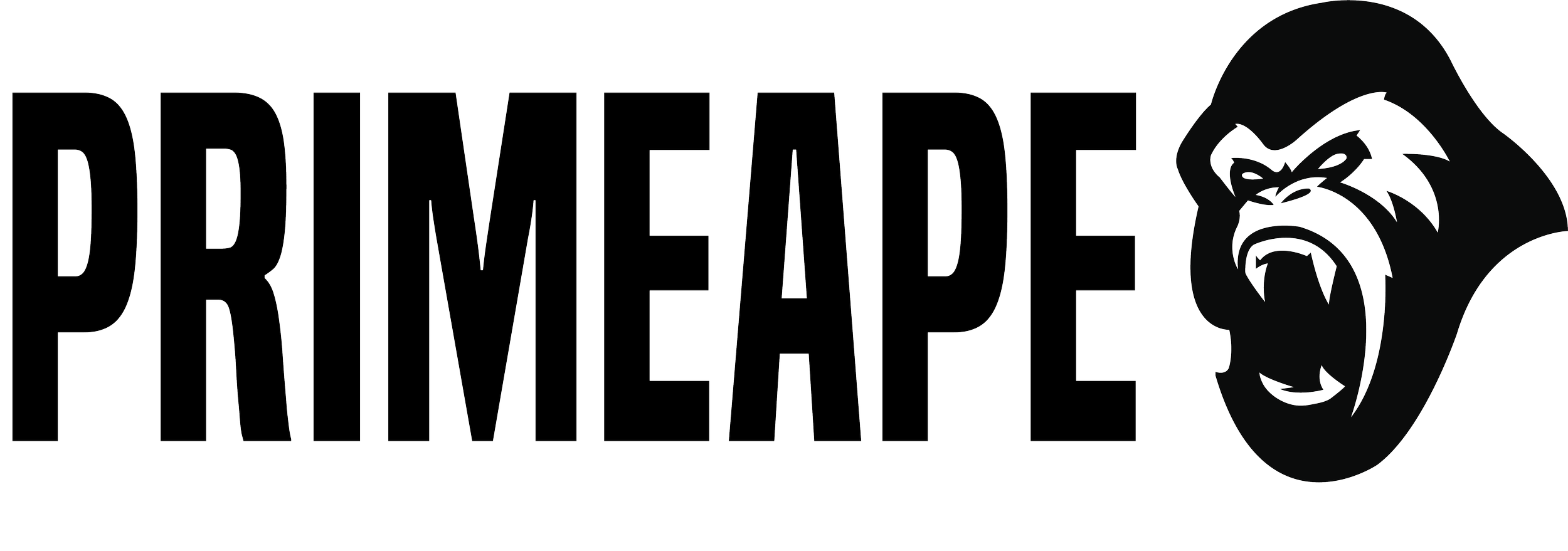 Outline of text reading 'PRIMEAPE' and a sketch of an angry ape face with sharp eyes and bared teeth.