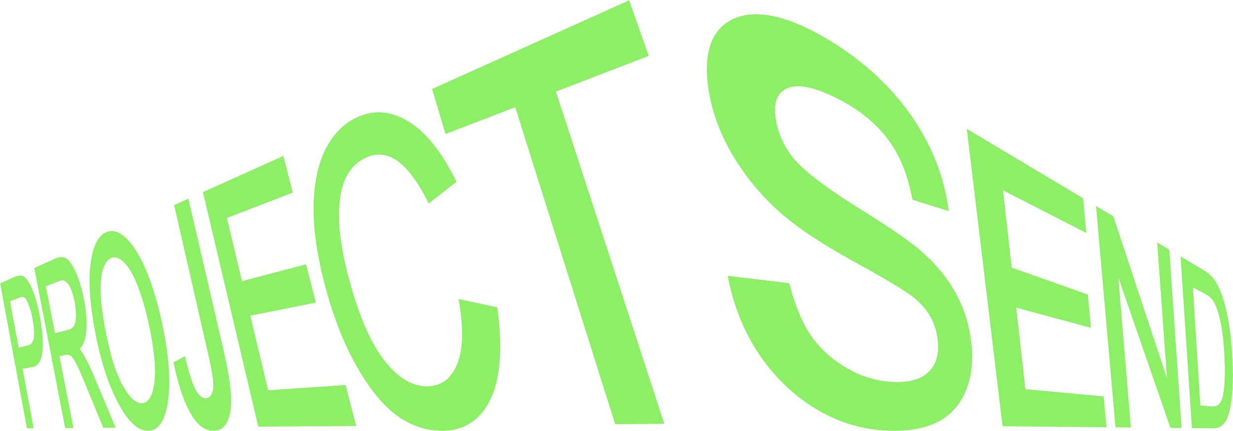 A green 3D text spelling 'PROJECT' and 'CLOSED' on a black background with a curved orientation.