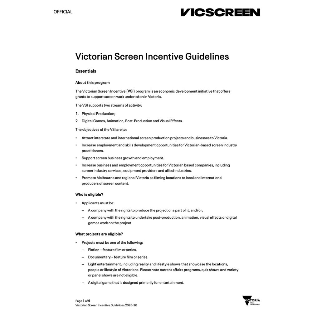 Victorian Screen Incentive Guidelines