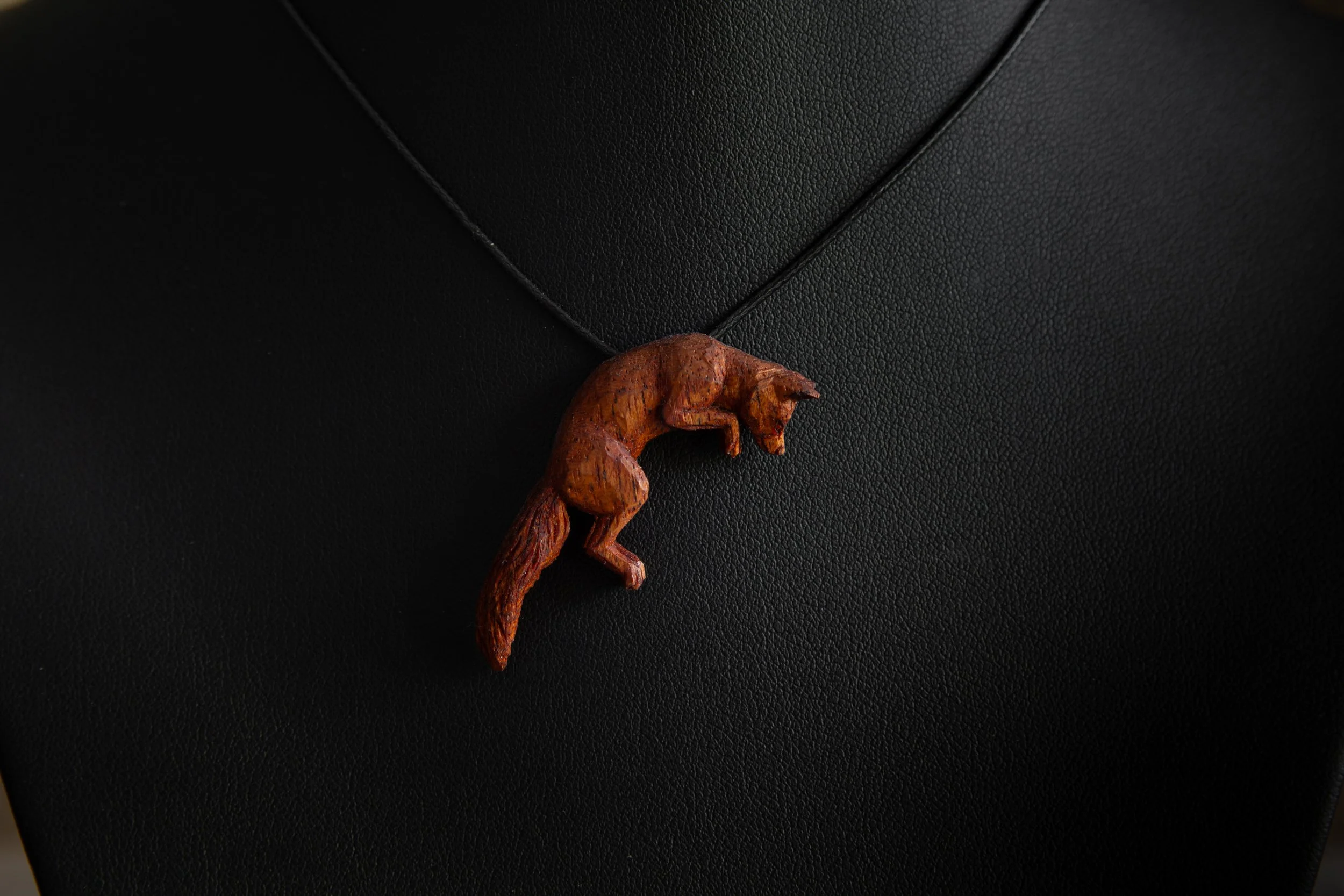 Playful Fox Pendant Carving (Mahogany)