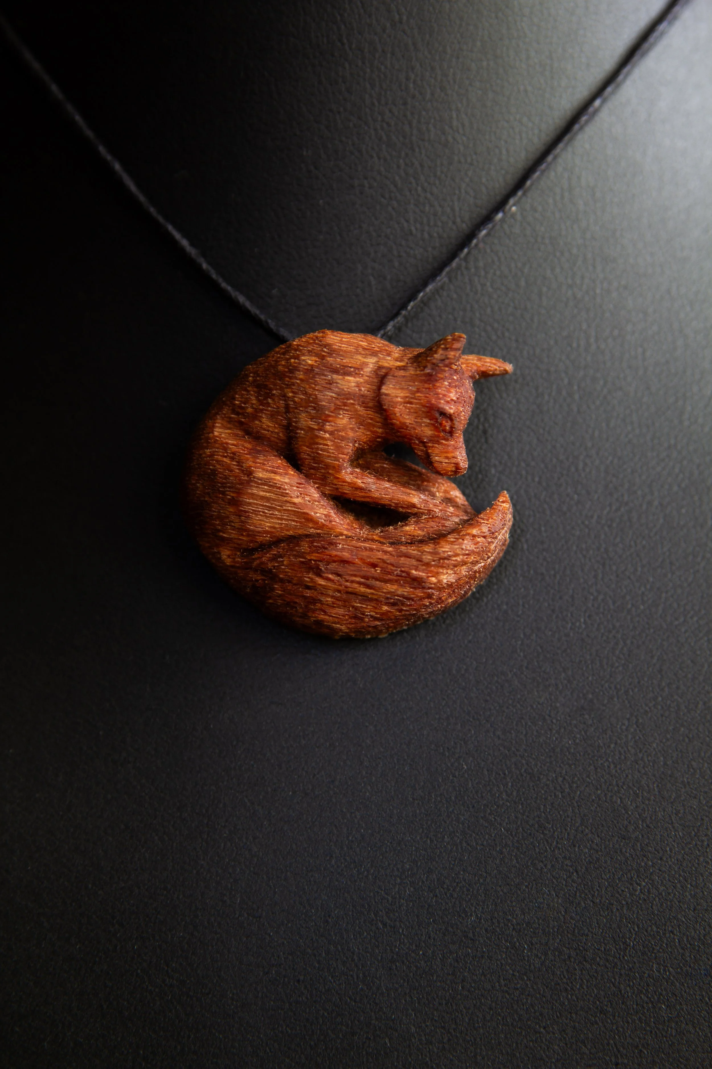 Curled Fox Pendant Carving (Mahogany)
