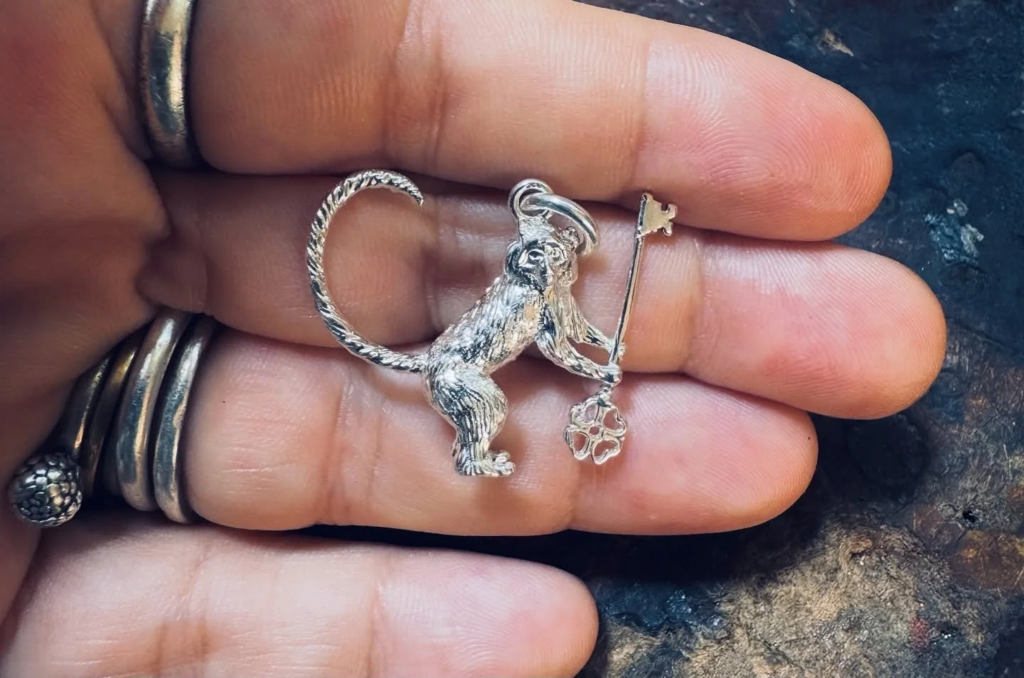 Keep of the Key- our first custom made pendant, @houseinthewild logo cast in sterling silver, with a custom made affirmation. On sale very soon. 🤍 

The monkey is a symbol of curiosity, intelligence, and playful wisdom. It reminds us that life is no