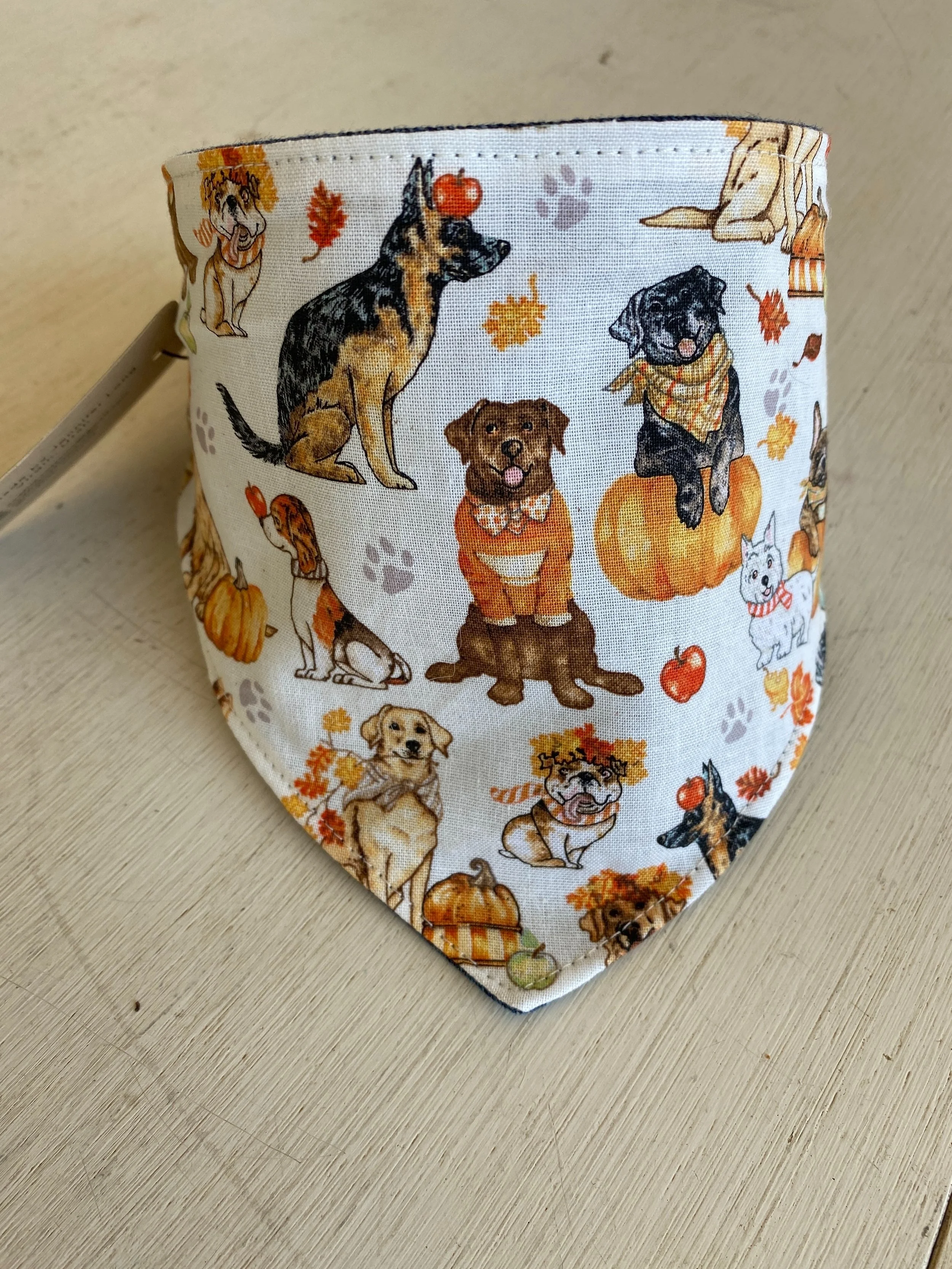 variety of dogs with fall theme dog bandana
