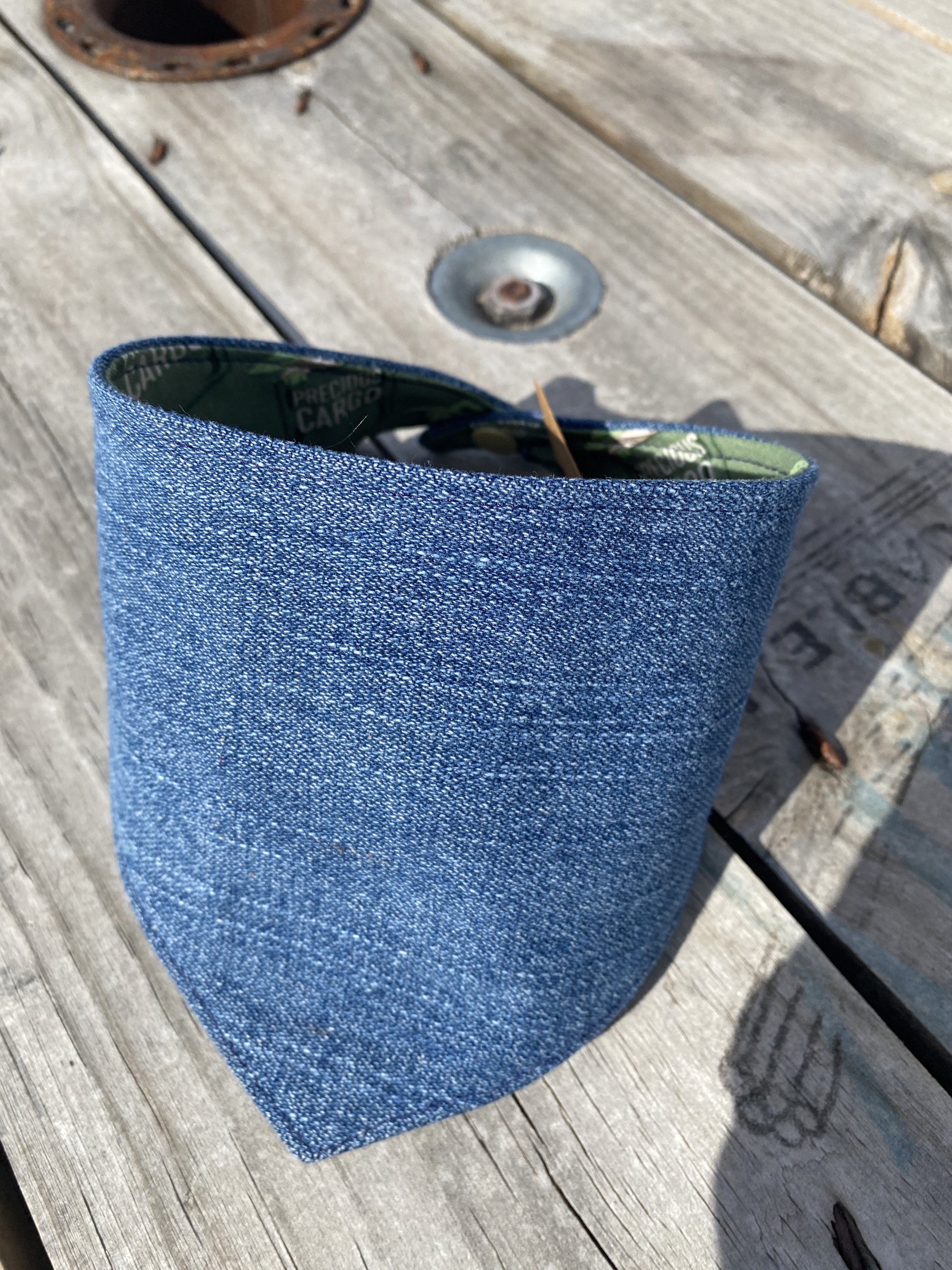 Upcycled denim reversible side dog bandana