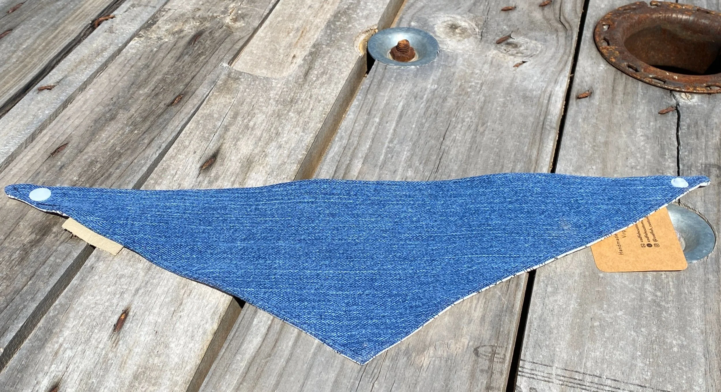 Upcycled denim reversible side dog bandana