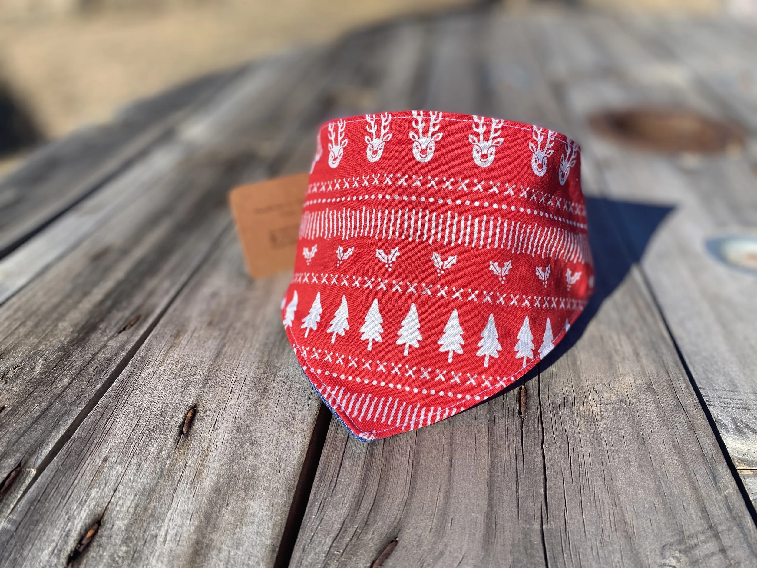 pattern like a sweater in red and white dog bandana