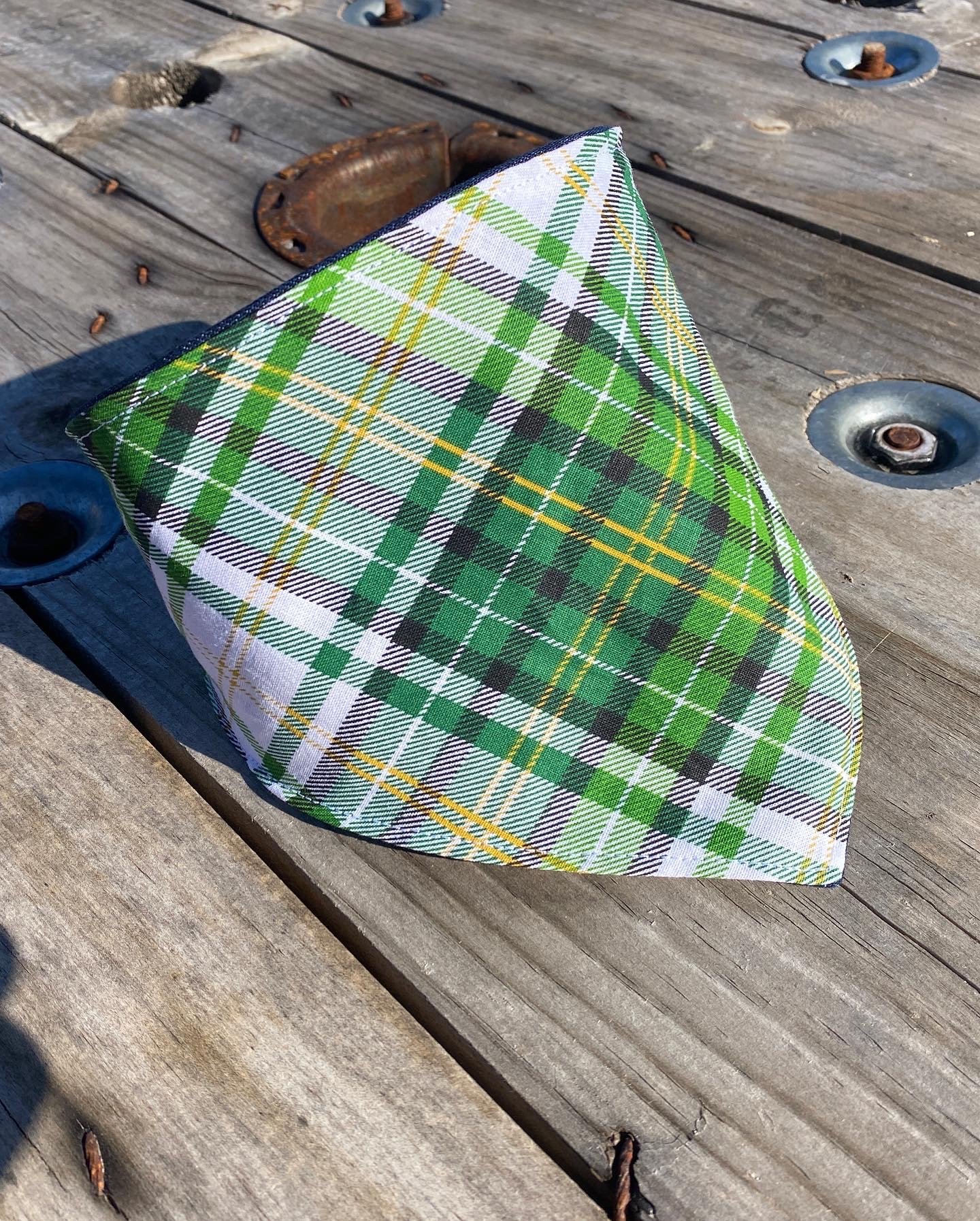 green and gold plaid dog bandana
