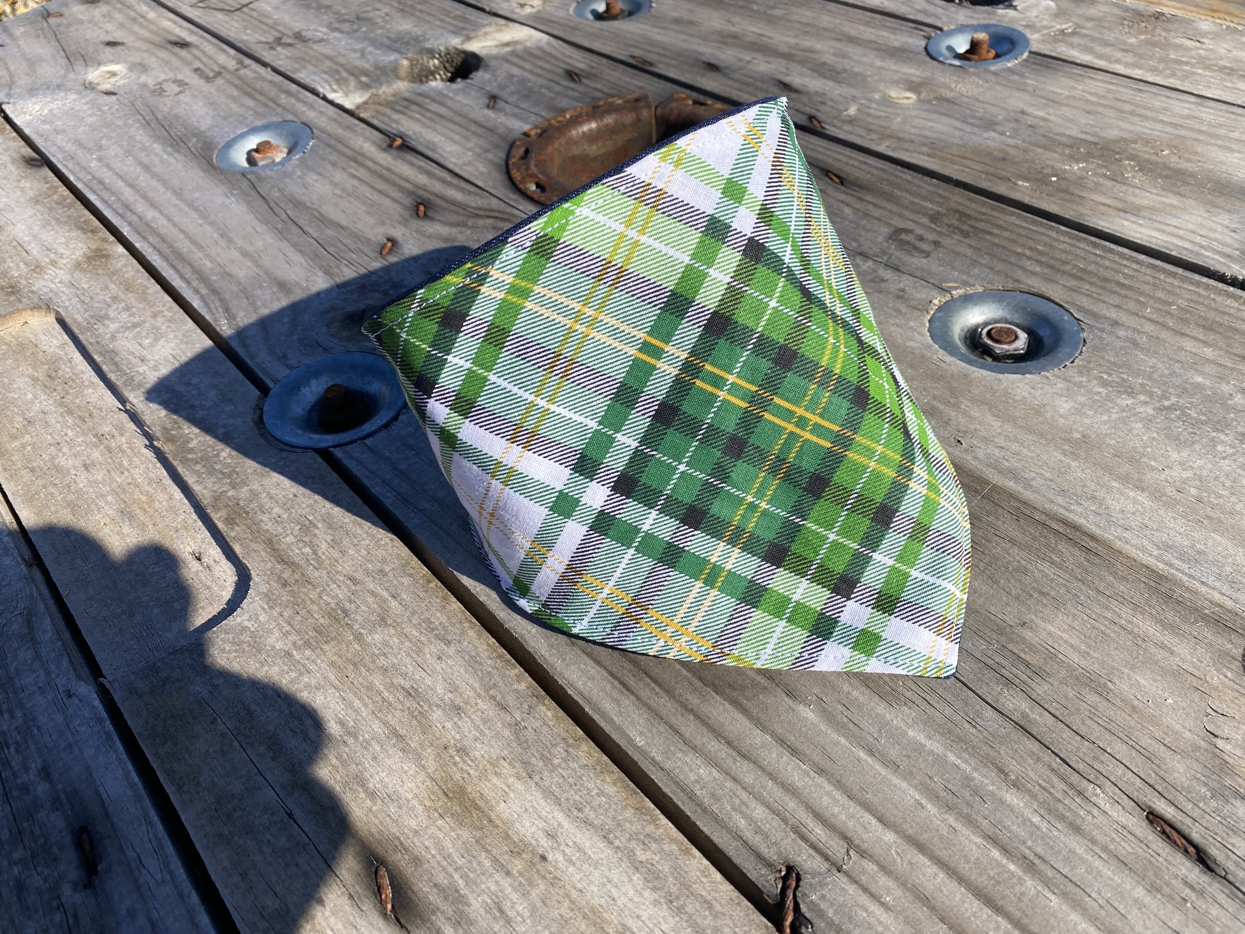 green and gold plaid dog bandana