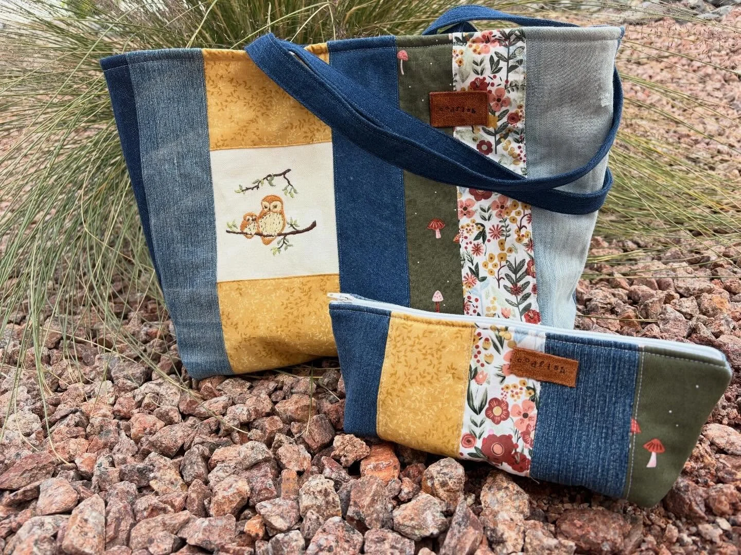 New! Quilted tote bag for sale on Etsy. Each one is different and unique, handmade with upcylced denim, fabric scraps, some with vintage embroidered linen, &amp; even wool.  Check out Etsy in my Bio link for more tote bags. #handmadetotebag #vintagee