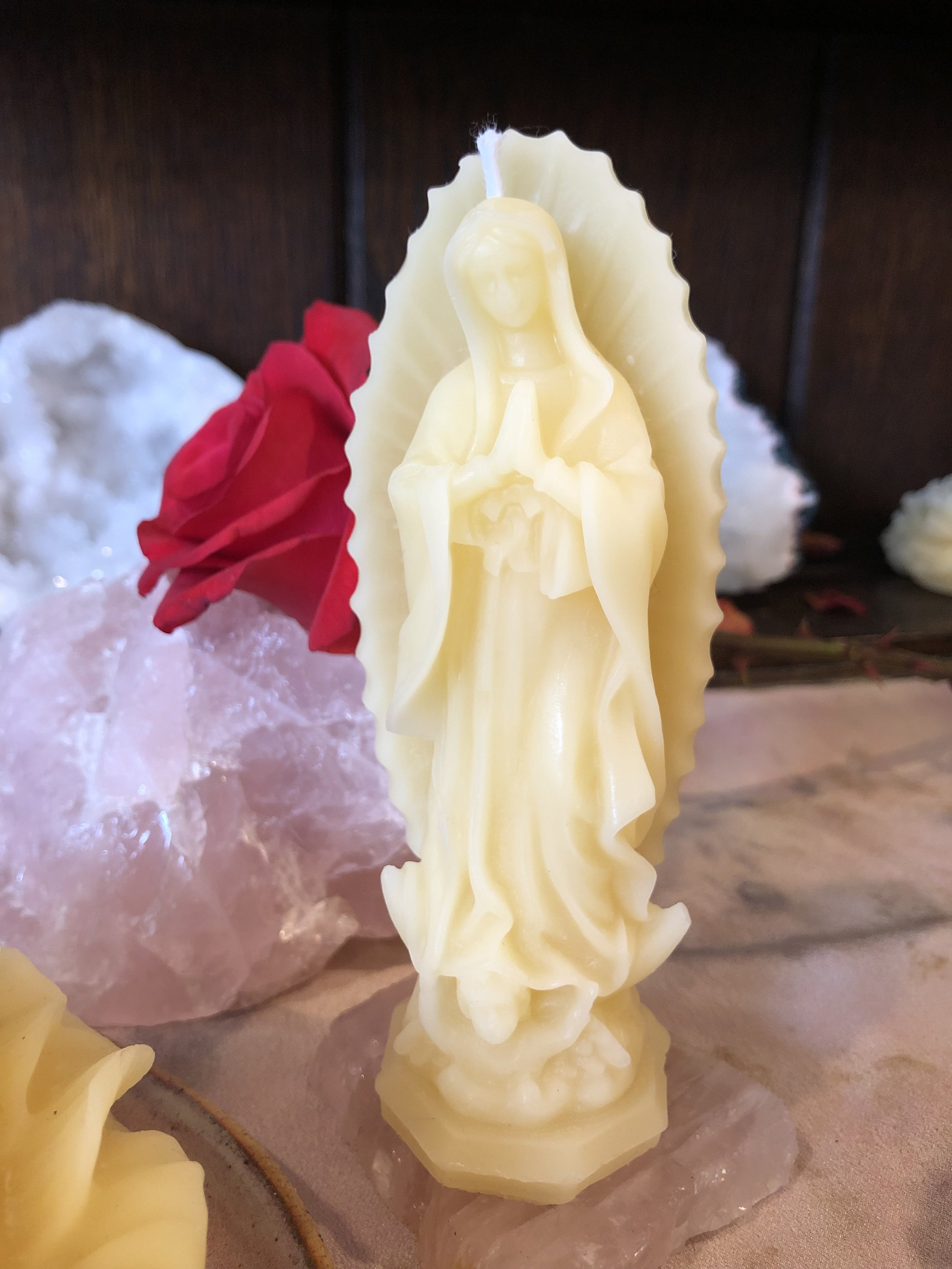 Guadlupe Mother Mary 100% Beeswax Candle