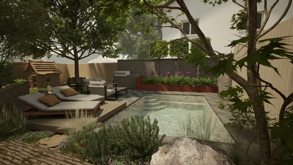 3D-Visualisierung eines Poolgartens