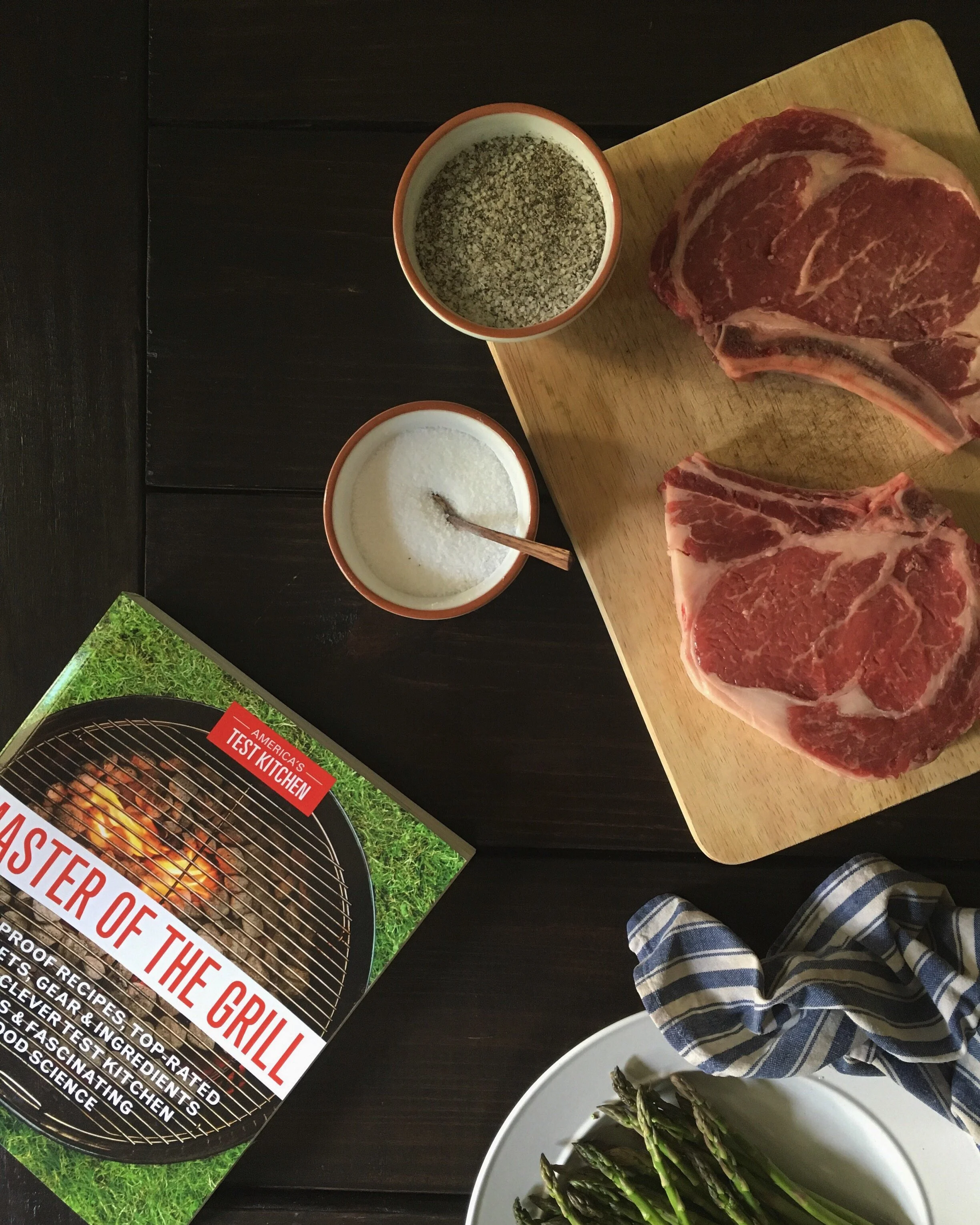 Grilled Bone-In Ribeye &amp; Garlic Butter Asparagus from America's Test Kitchen's Master Of The Grill Cookbook