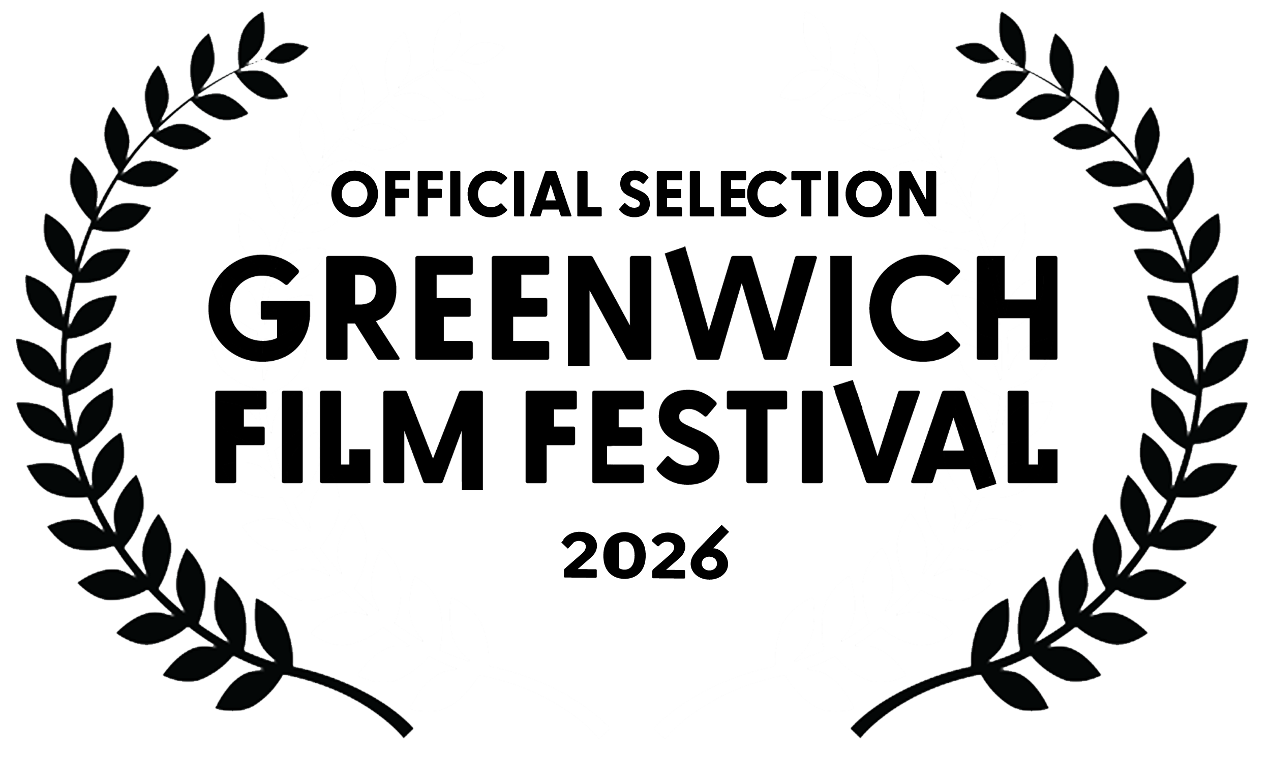 A decorative outline of a laurel wreath composed of leaves, set against a black background.