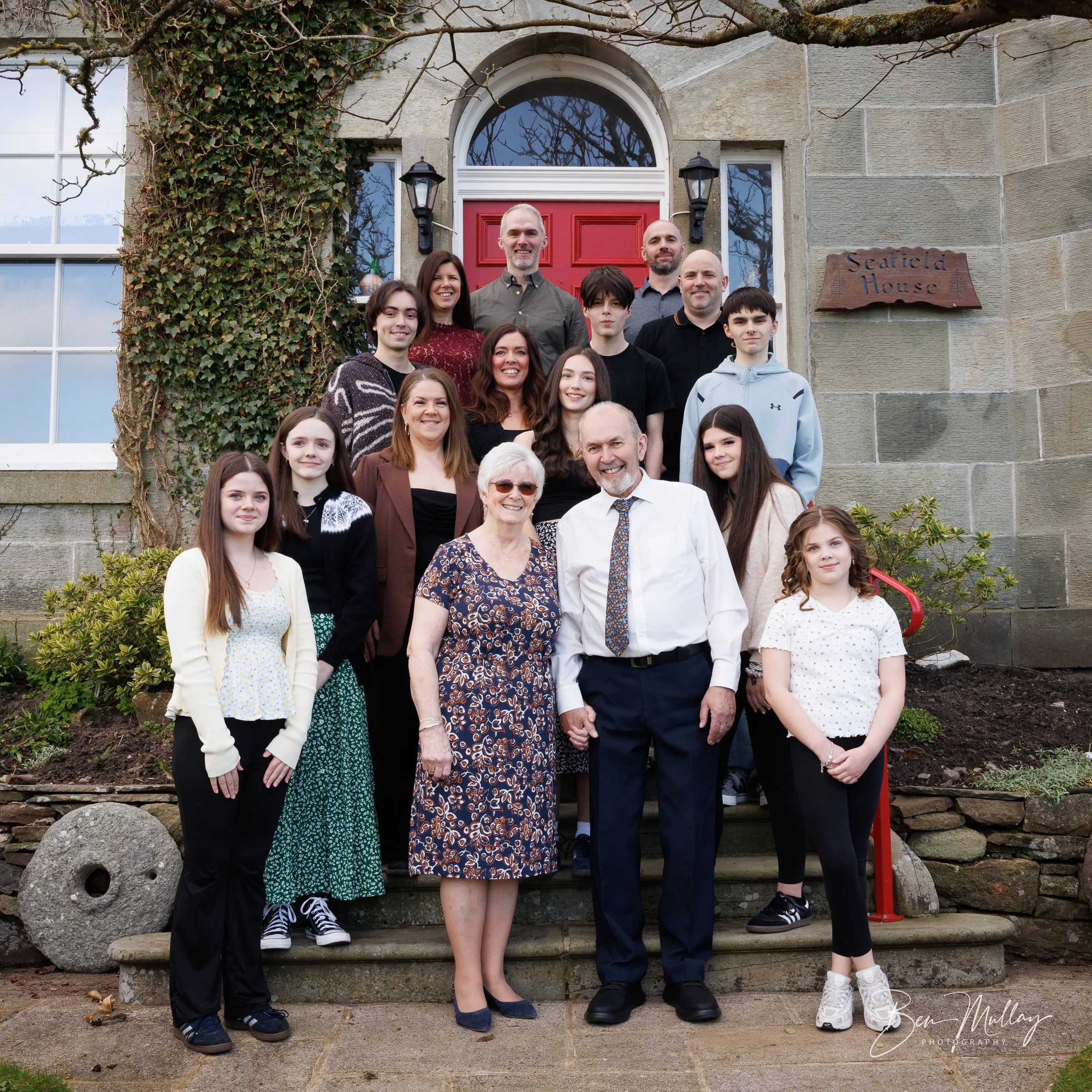 amily group photograph during Maurice and Deborah Anderson's 50th wedding anniversary celebration.