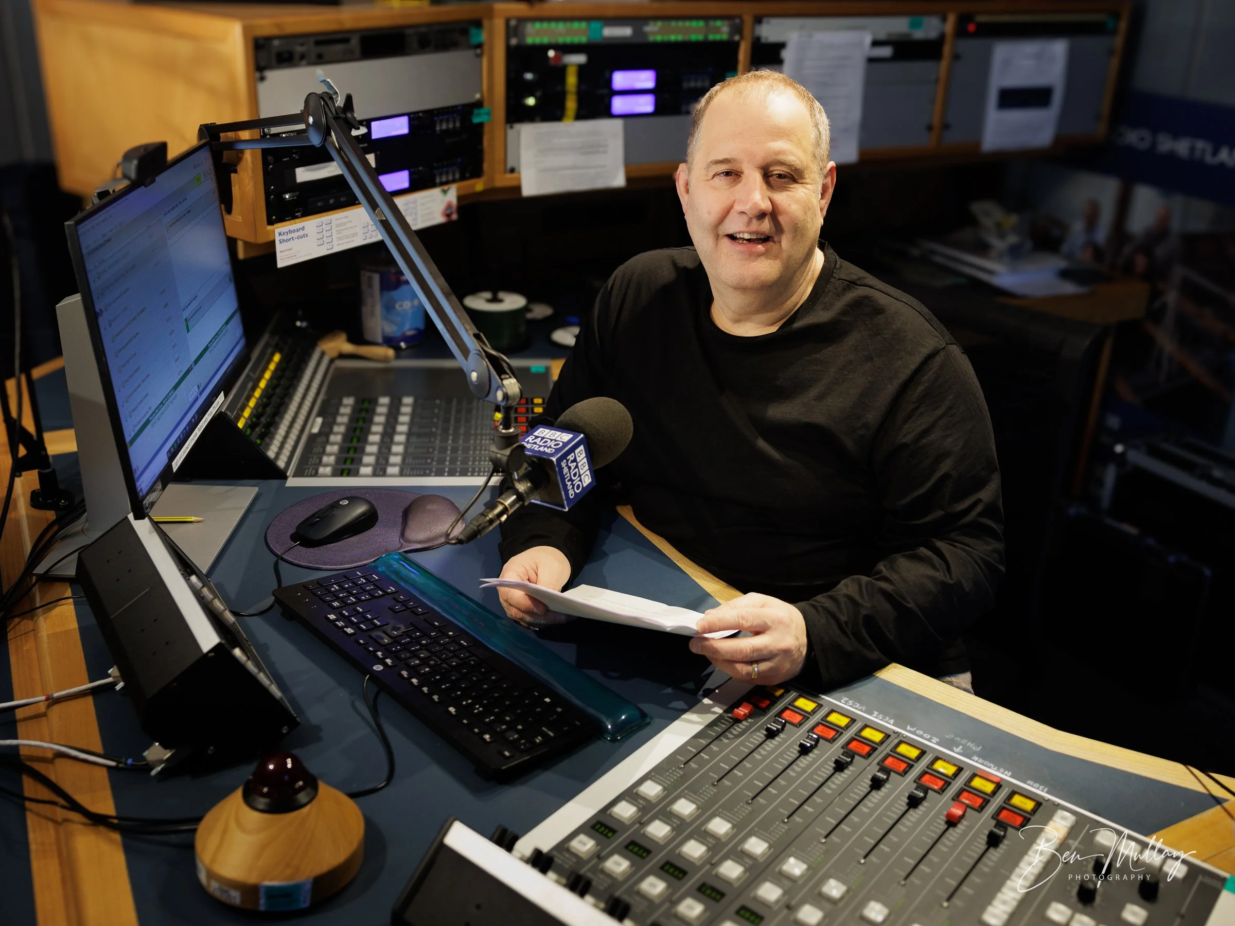 John Johnston at BBC Radio Shetland's Pitt Lane studios in Lerwick ahead of his retirement after more than 30 years in local broadcasting.