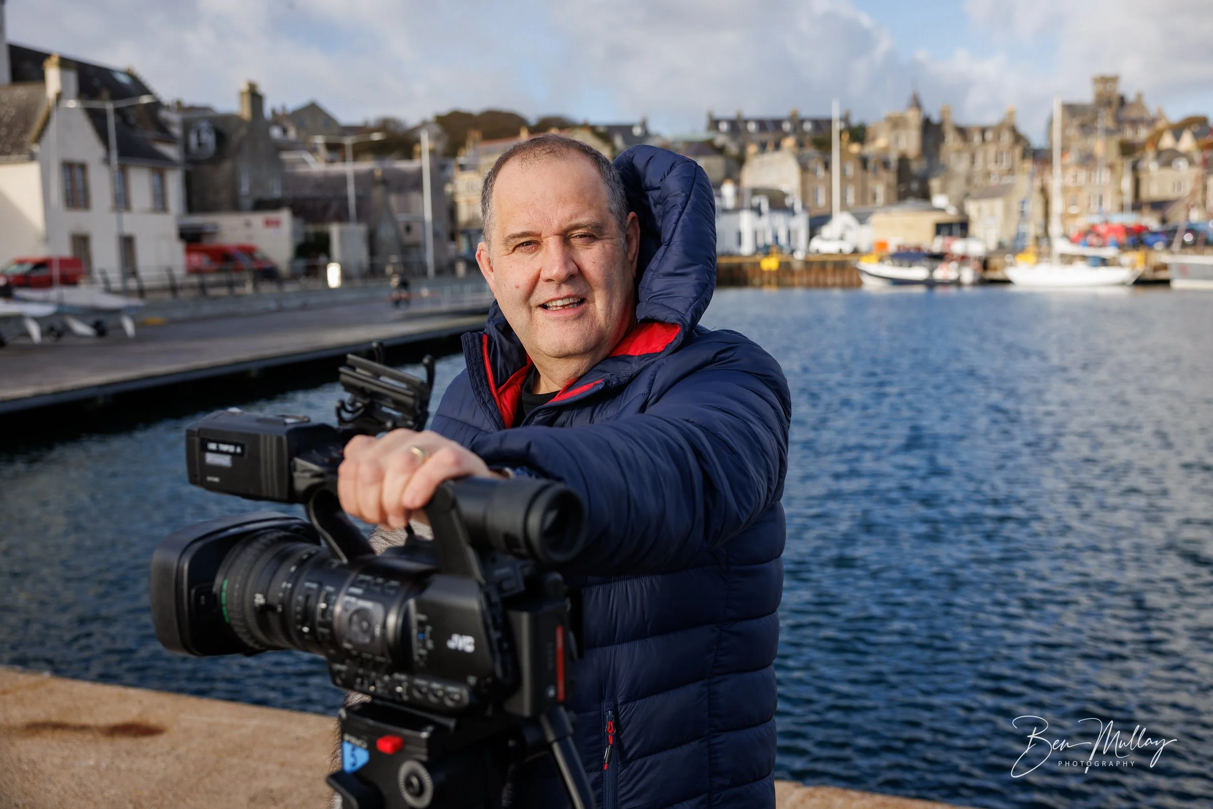 John Johnston, the long-serving voice of BBC Radio Shetland, photographed at Lerwick Harbour to mark his retirement.