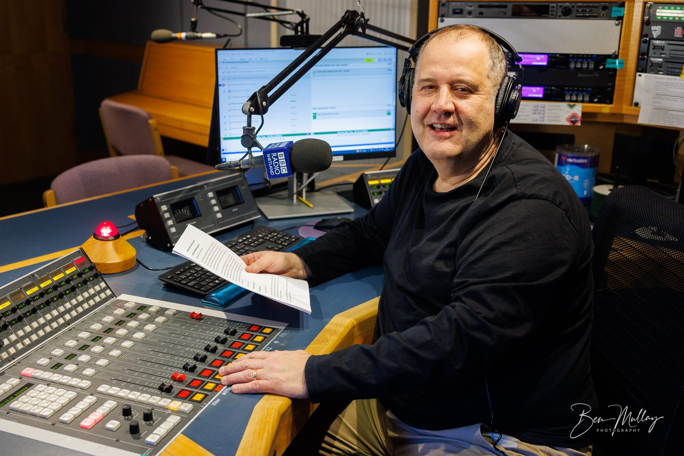 John Johnston at BBC Radio Shetland's Pitt Lane studios in Lerwick ahead of his retirement after more than 30 years in local broadcasting.